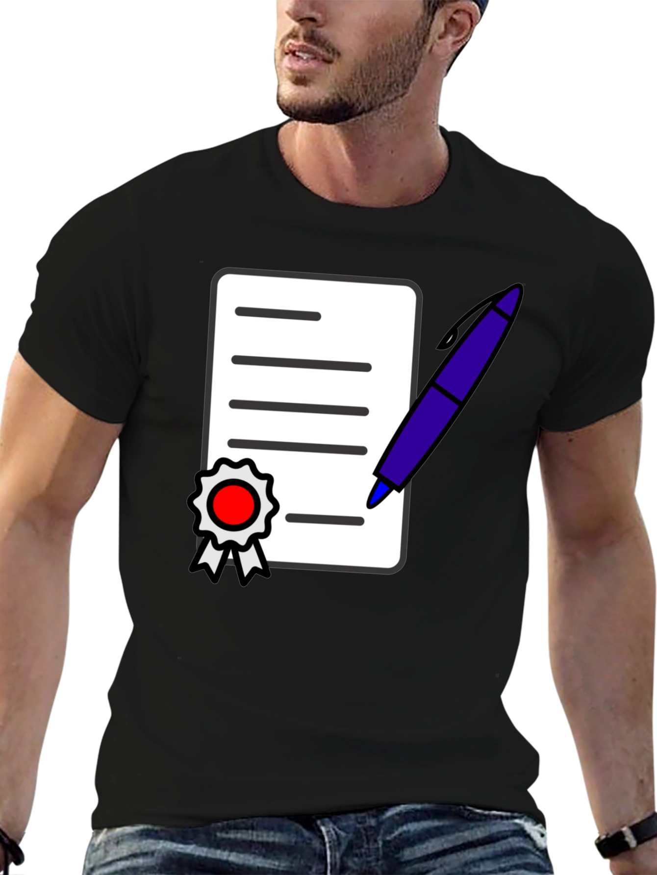 Black T-Shirt with Graphic Contract Design