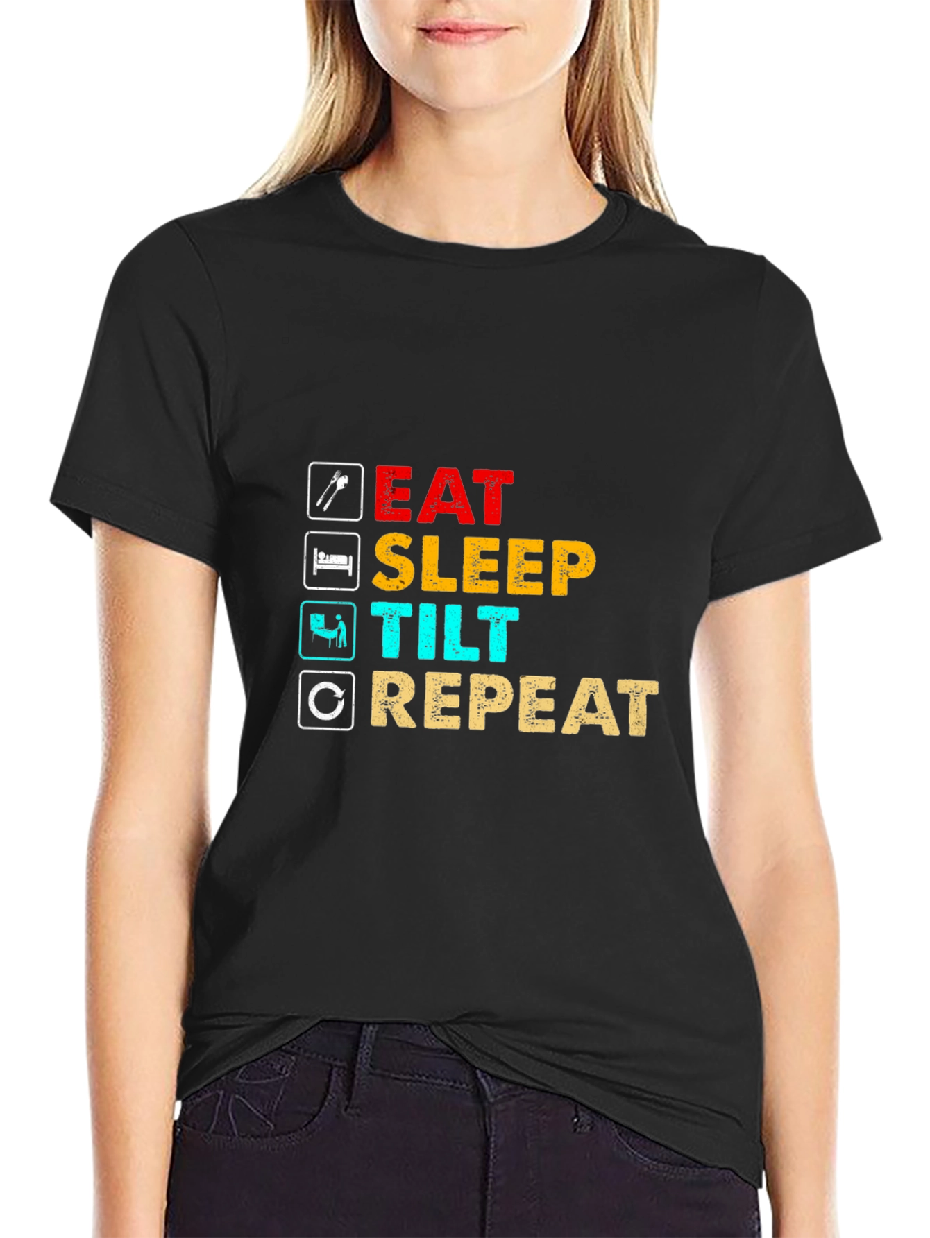 Eat Sleep Tilt Repeat Black Graphic Tee