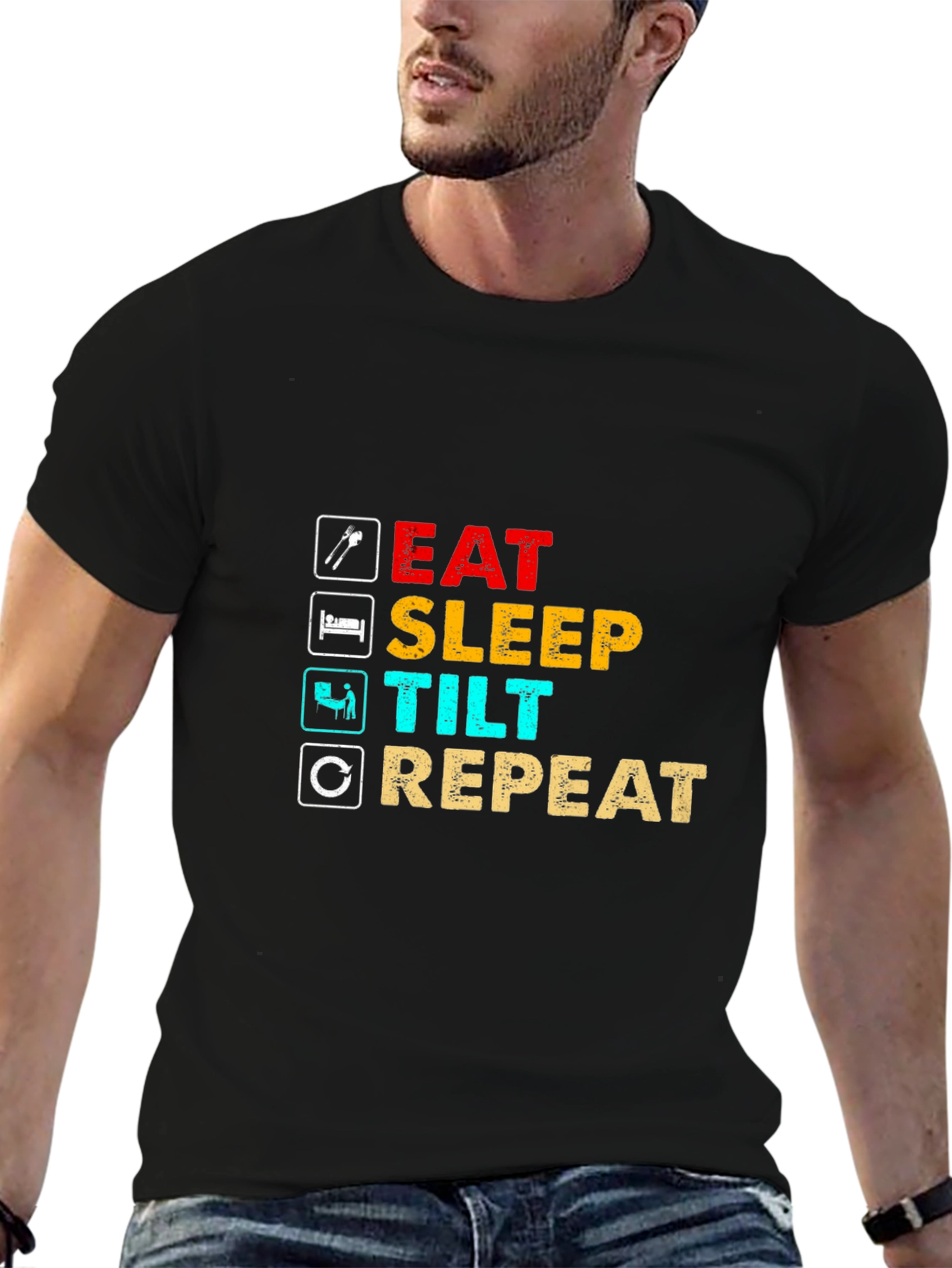 Eat Sleep Tilt Repeat Black Graphic Tee