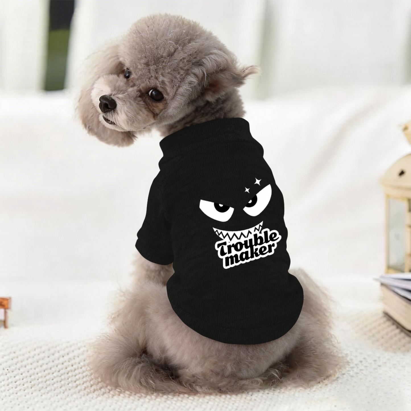 Trouble Maker Spooky Monster Face Cool Dog Cardigan Sweater