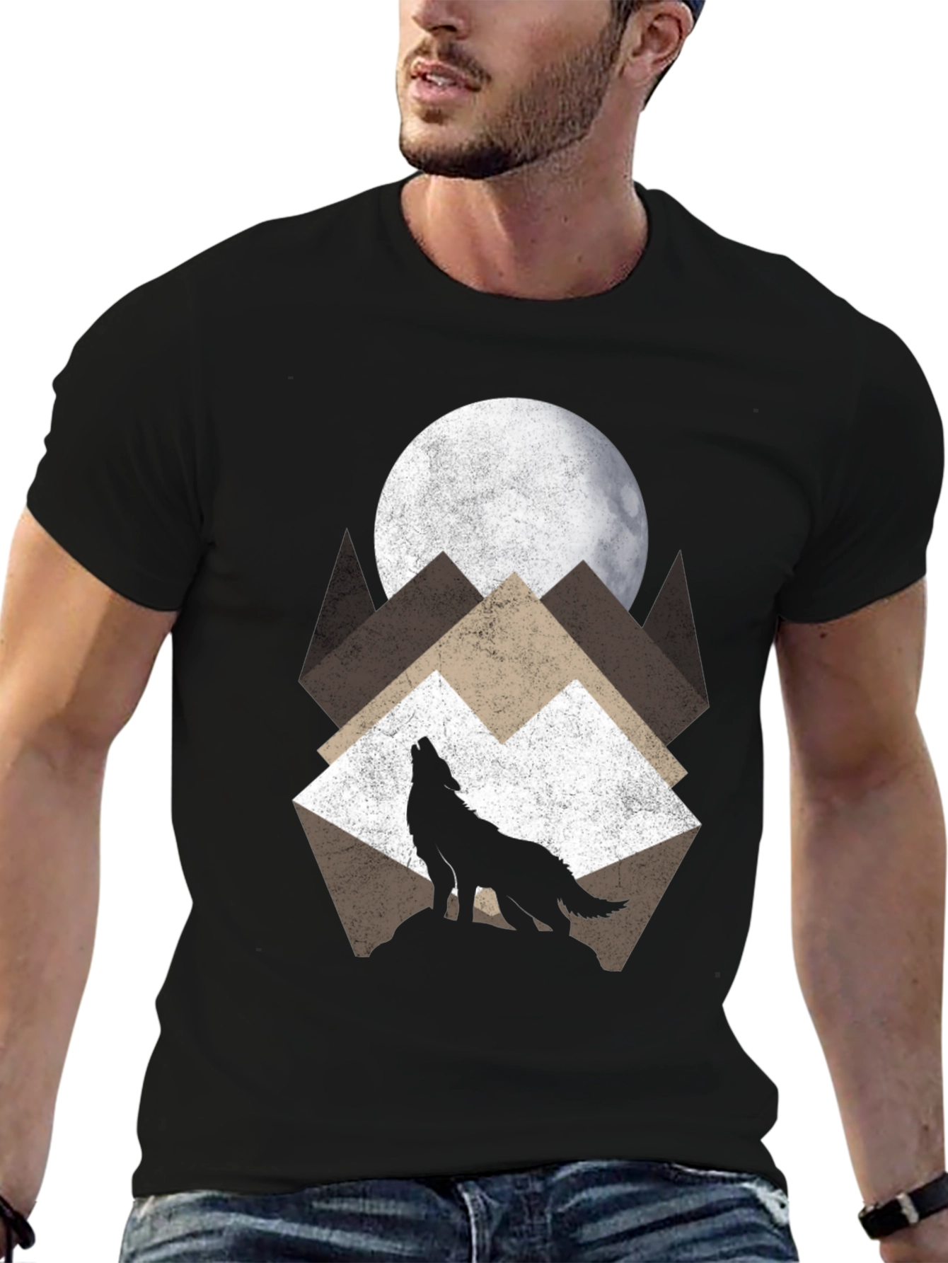 Wolf Howling at Moon Graphic Tee - Black