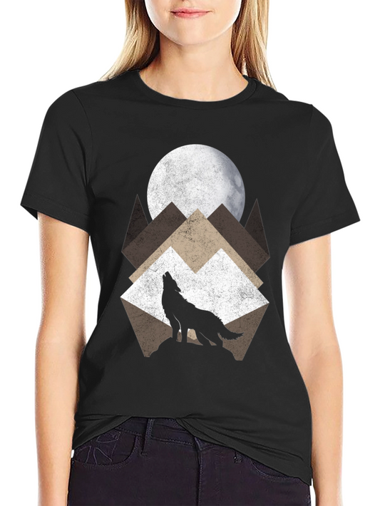 Wolf Howling at Moon Graphic Tee - Black