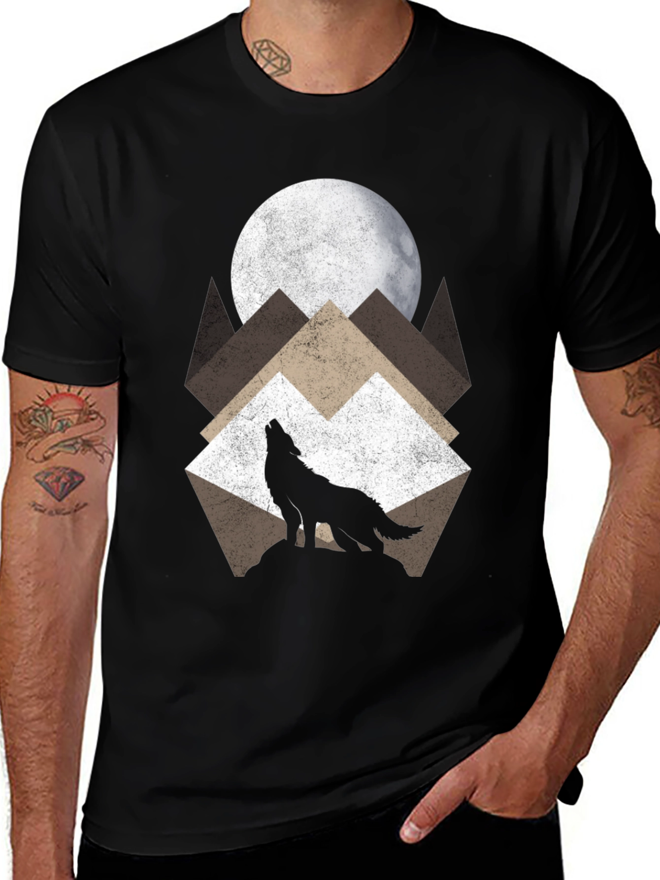 Wolf Howling at Moon Graphic Tee - Black