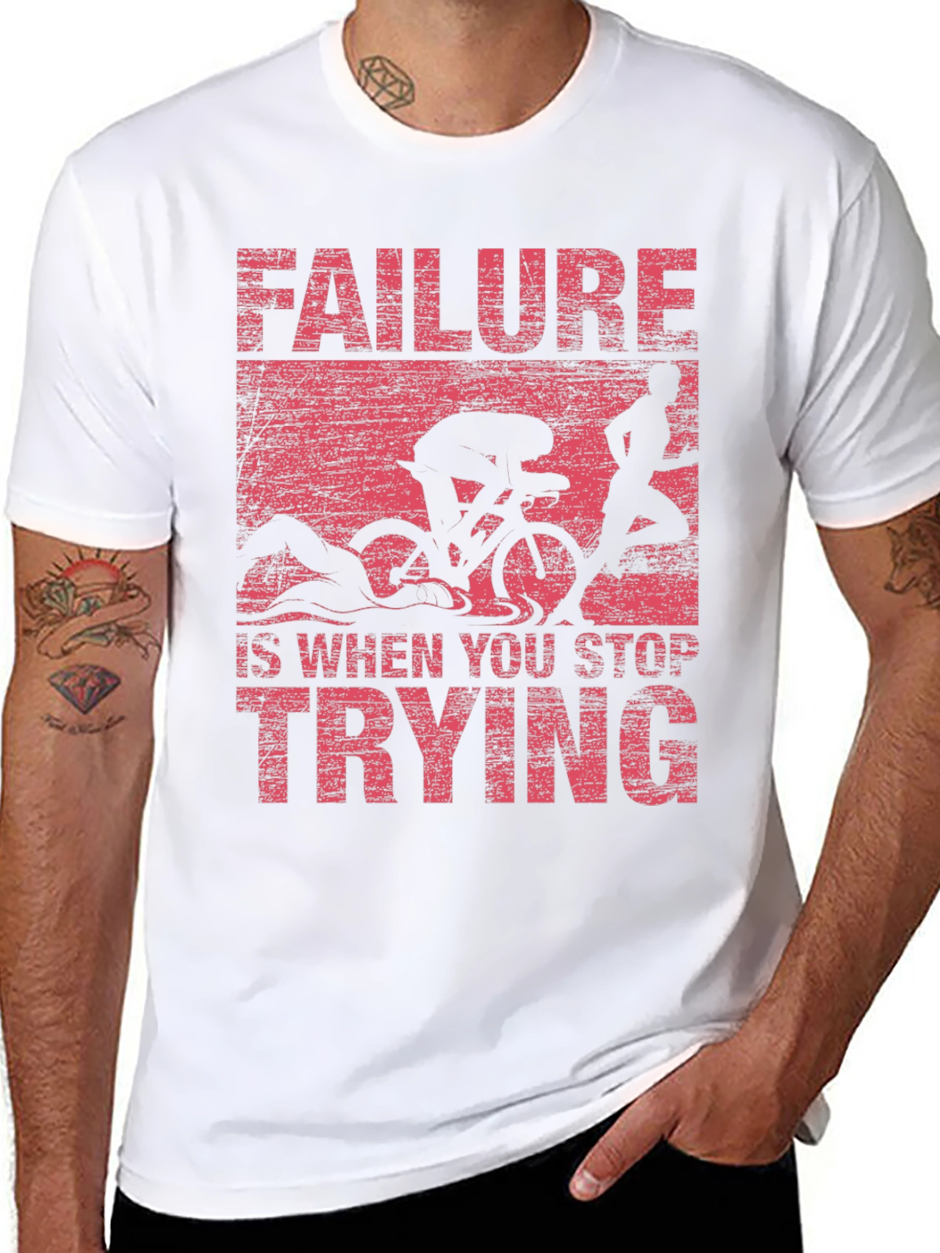 Motivational Triathlon T-Shirt: Never Stop Trying!