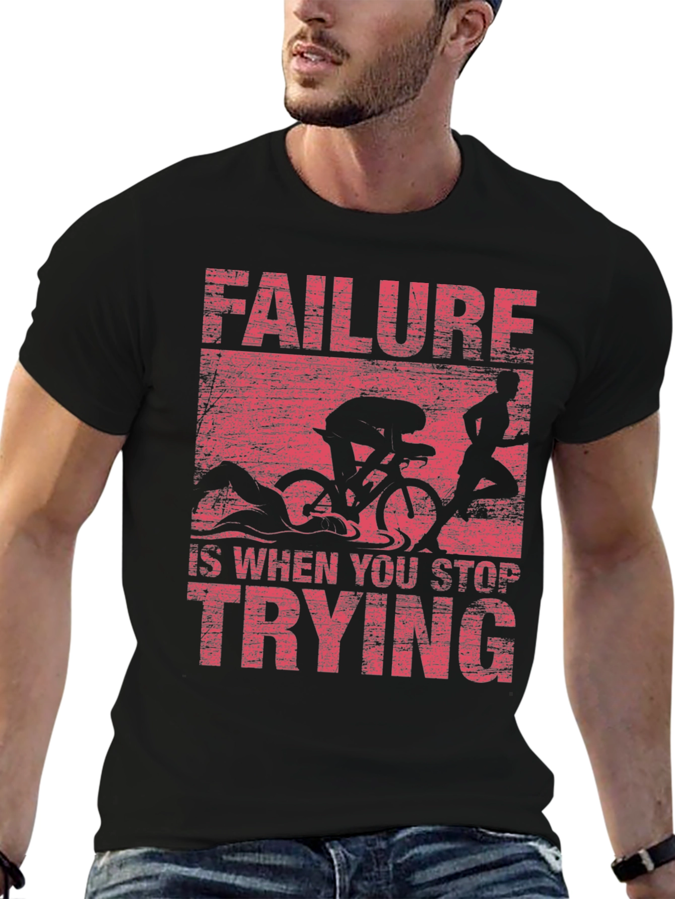 Motivational Triathlon T-Shirt: Never Stop Trying!