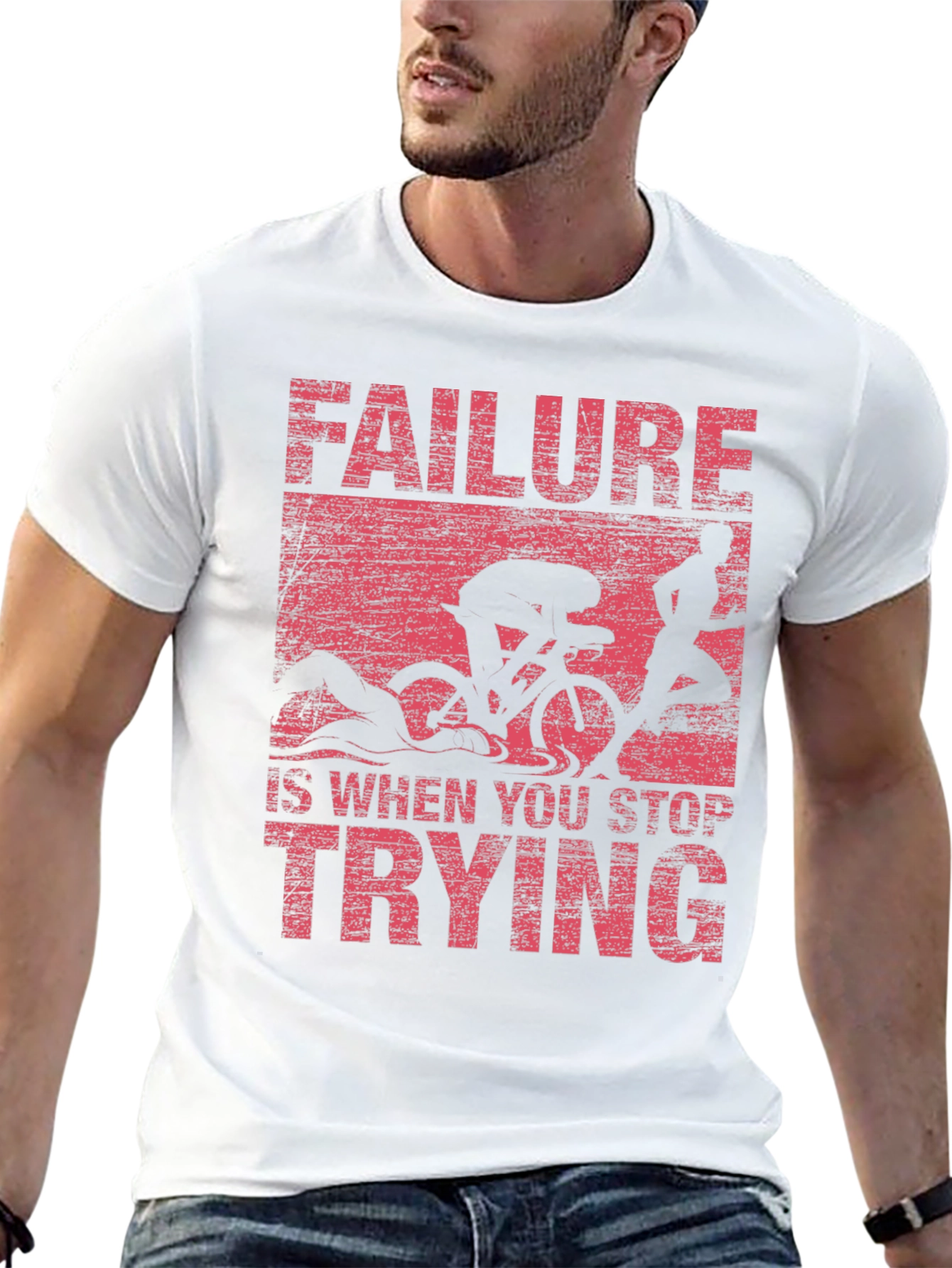 Motivational Triathlon T-Shirt: Never Stop Trying!