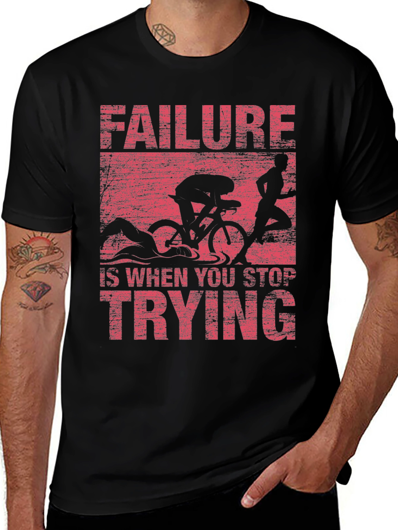Motivational Triathlon T-Shirt: Never Stop Trying!