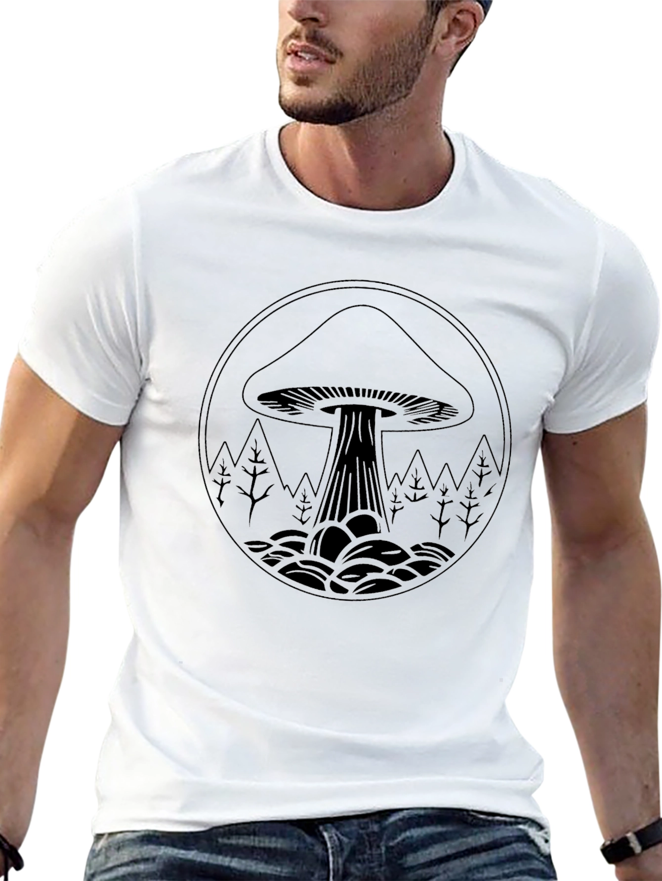 Mushroom Graphic Tee - Black Cotton Blend