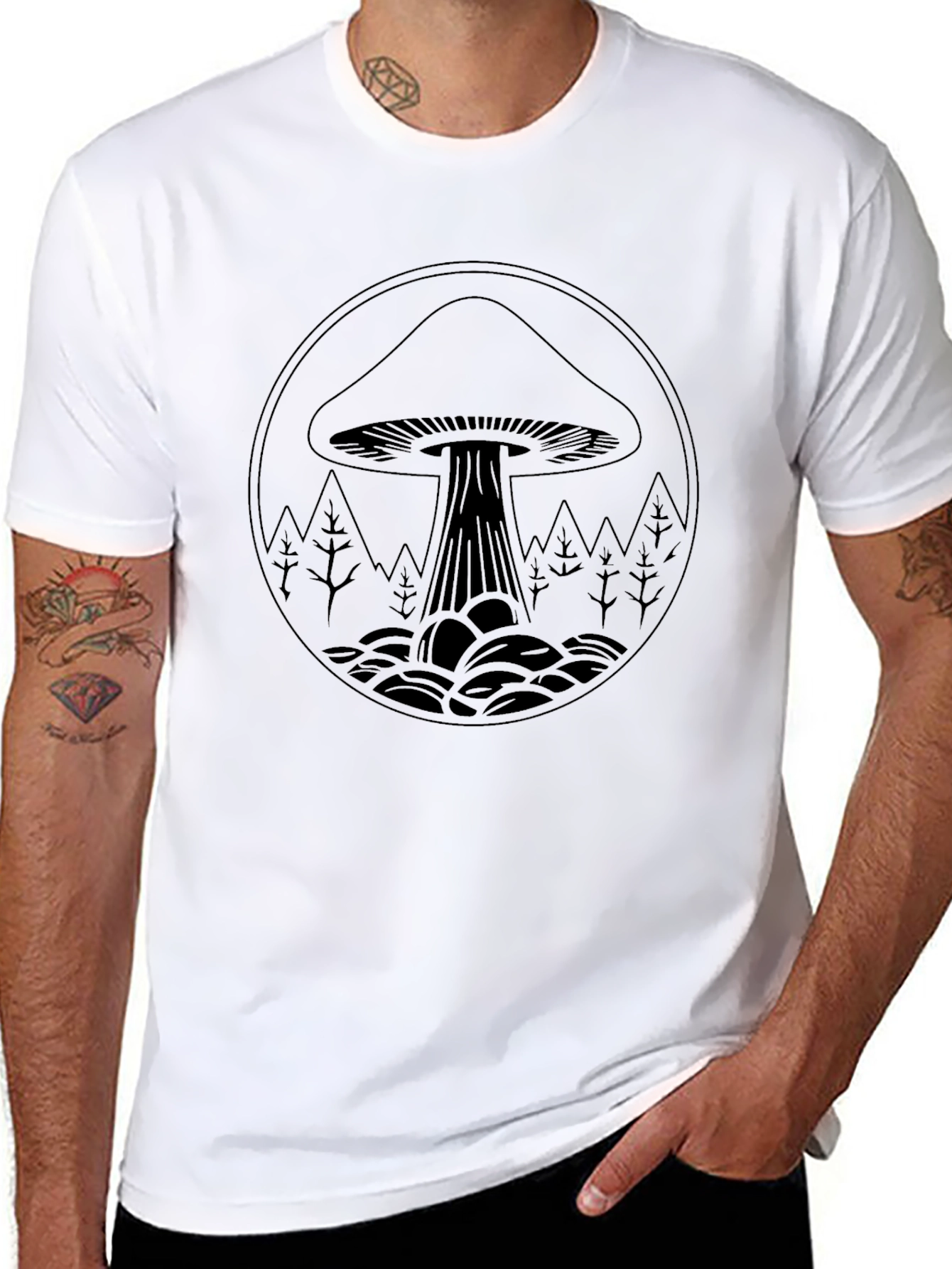 Mushroom Graphic Tee - Black Cotton Blend