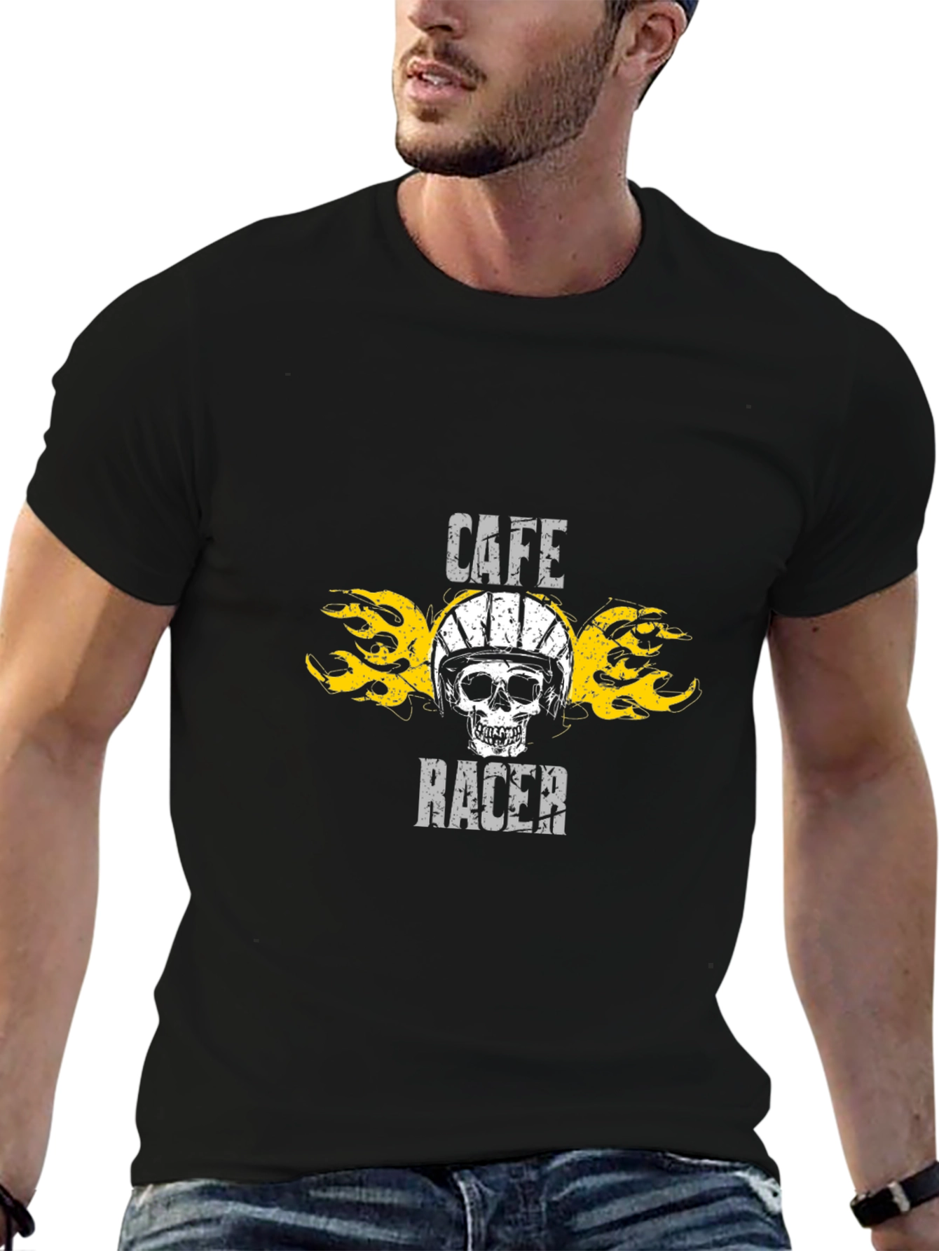 Cafe Racer Skull Graphic Black T-Shirt