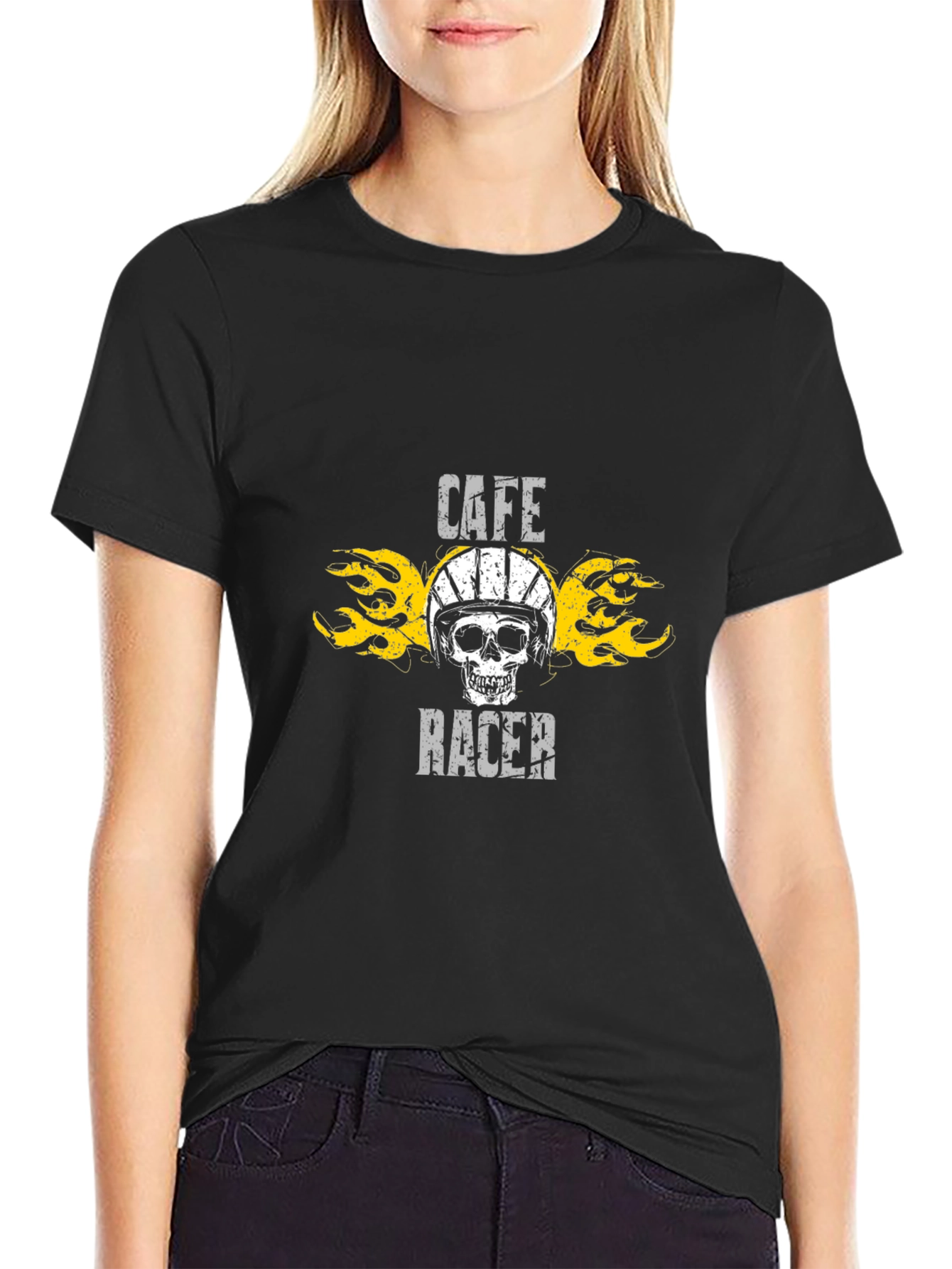 Cafe Racer Skull Graphic Black T-Shirt