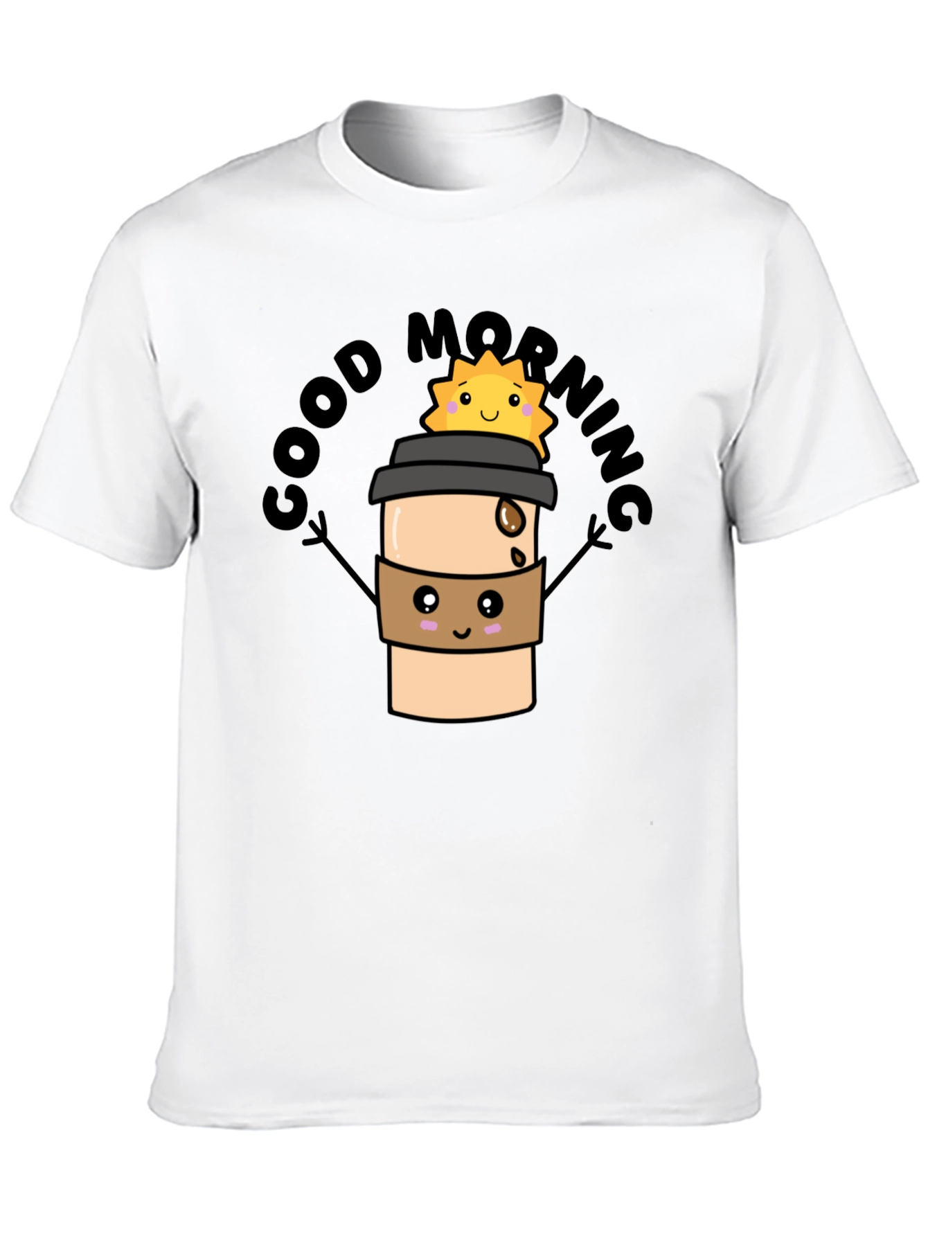 Good Morning Coffee Cartoon Black Tee