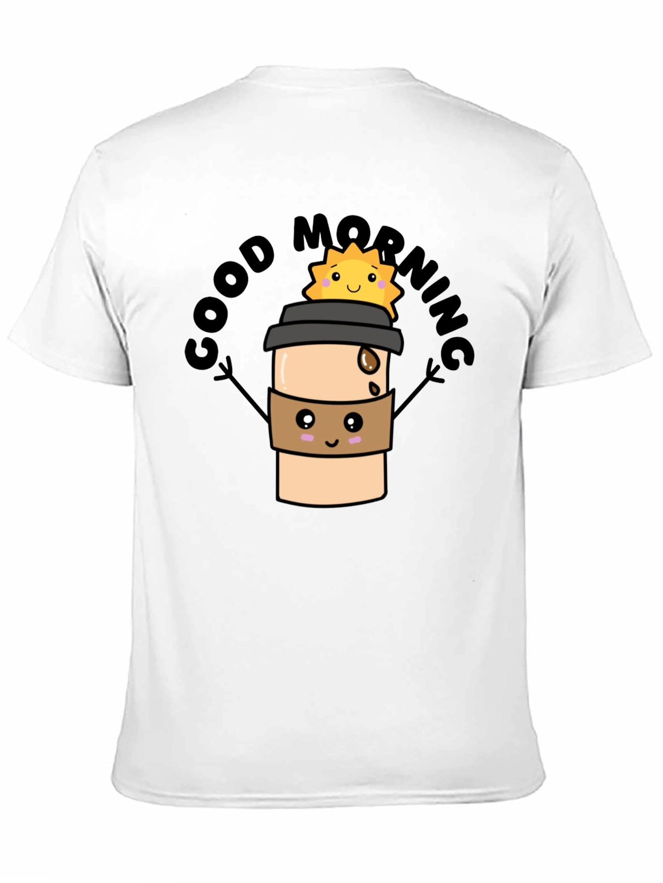 Good Morning Coffee Cartoon Black Tee