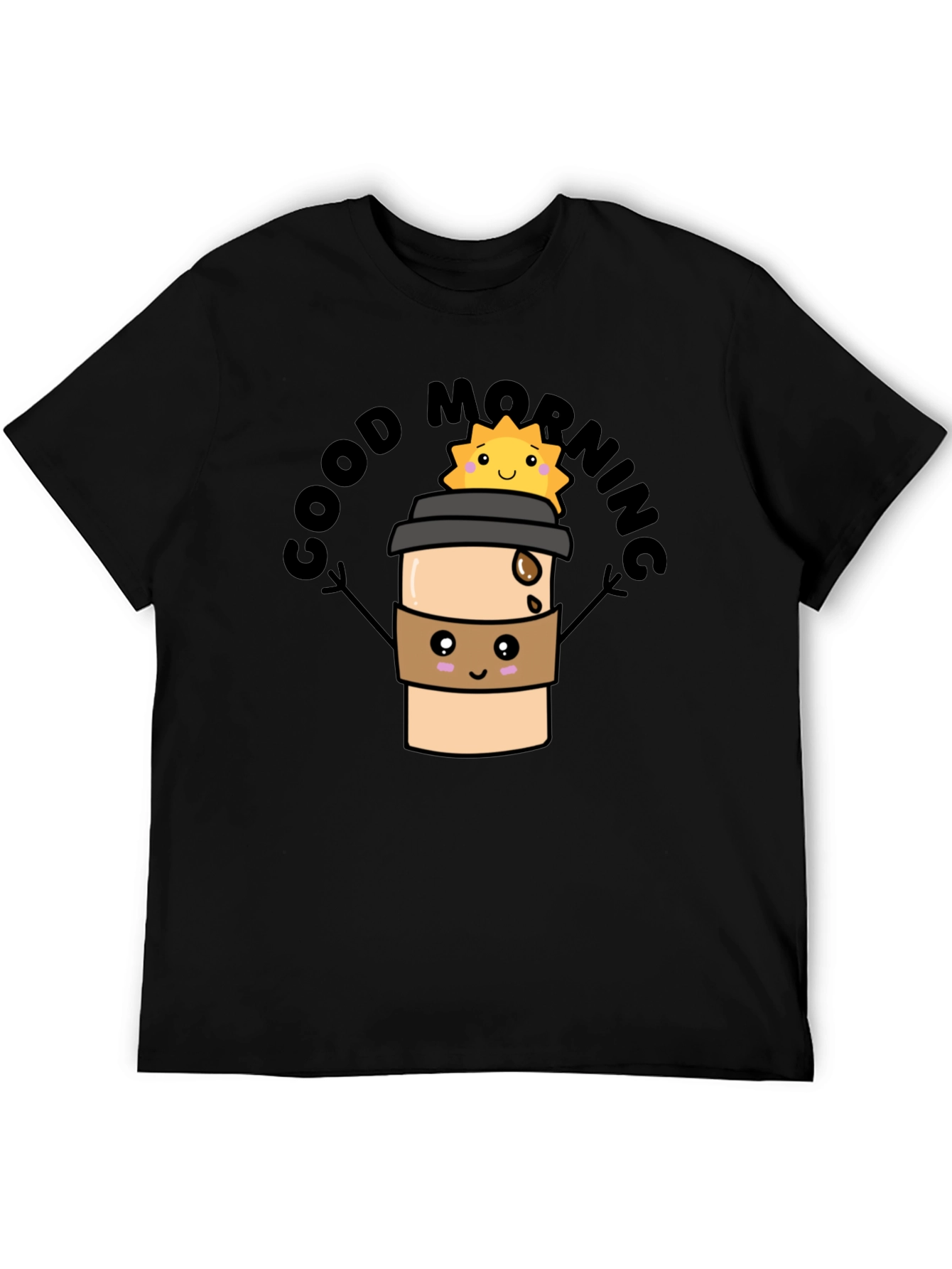 Good Morning Coffee Cartoon Black Tee