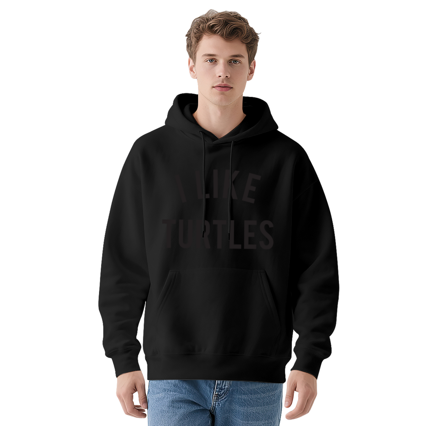 Simple I Like Turtles Text White Hoodie, Minimal Cute Soft Casual Pullover
