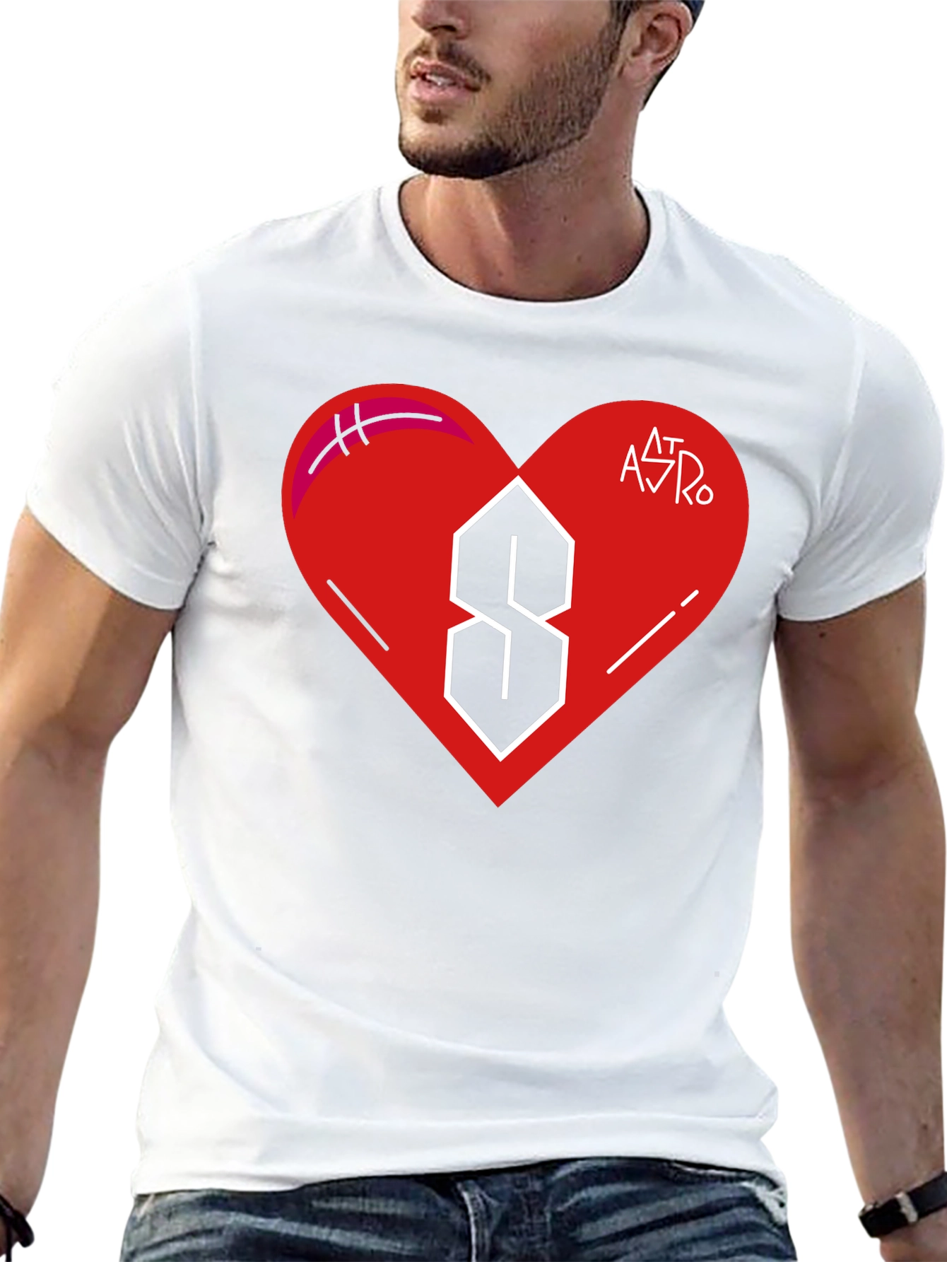 Mens Black T-Shirt with Heart and Letter Graphic