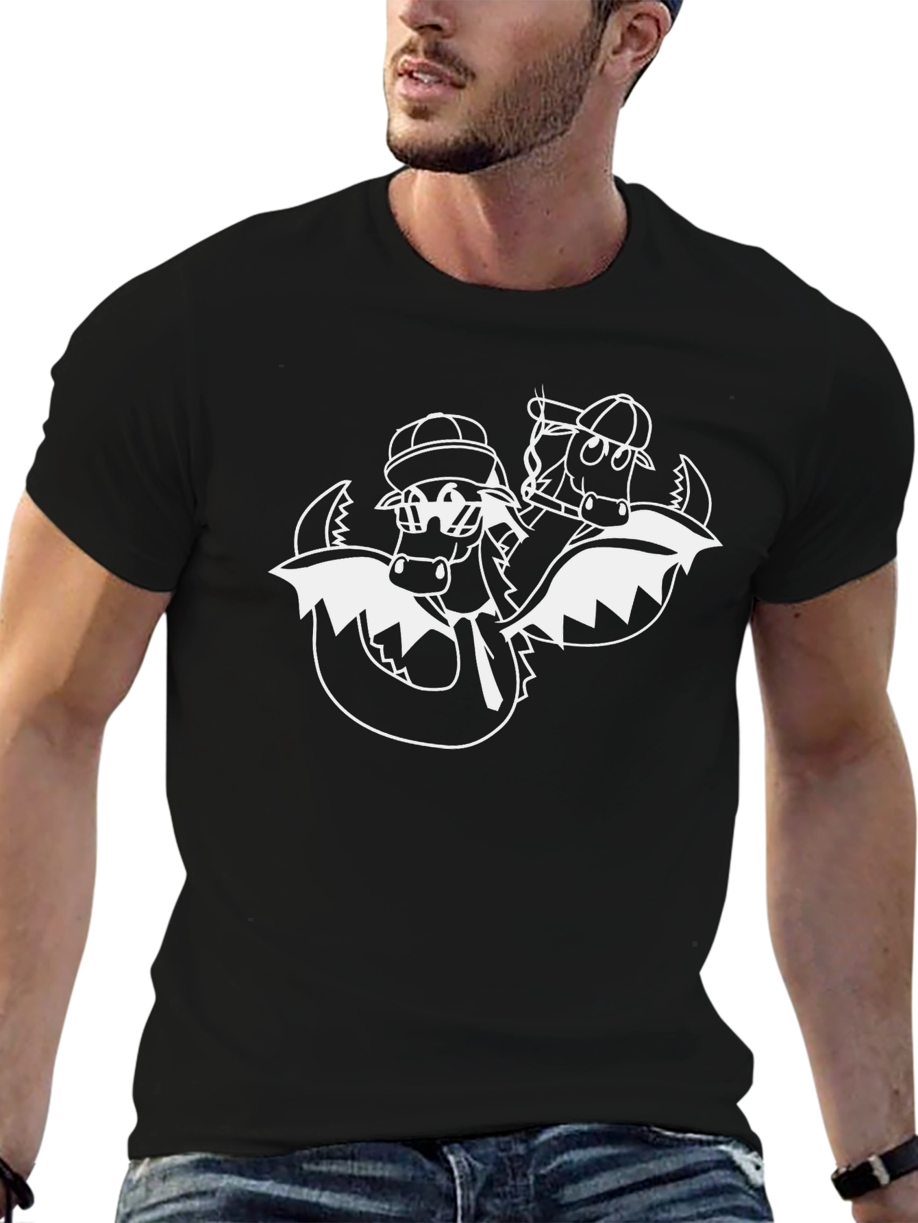 Cool Dragon Cartoon Black T-Shirt