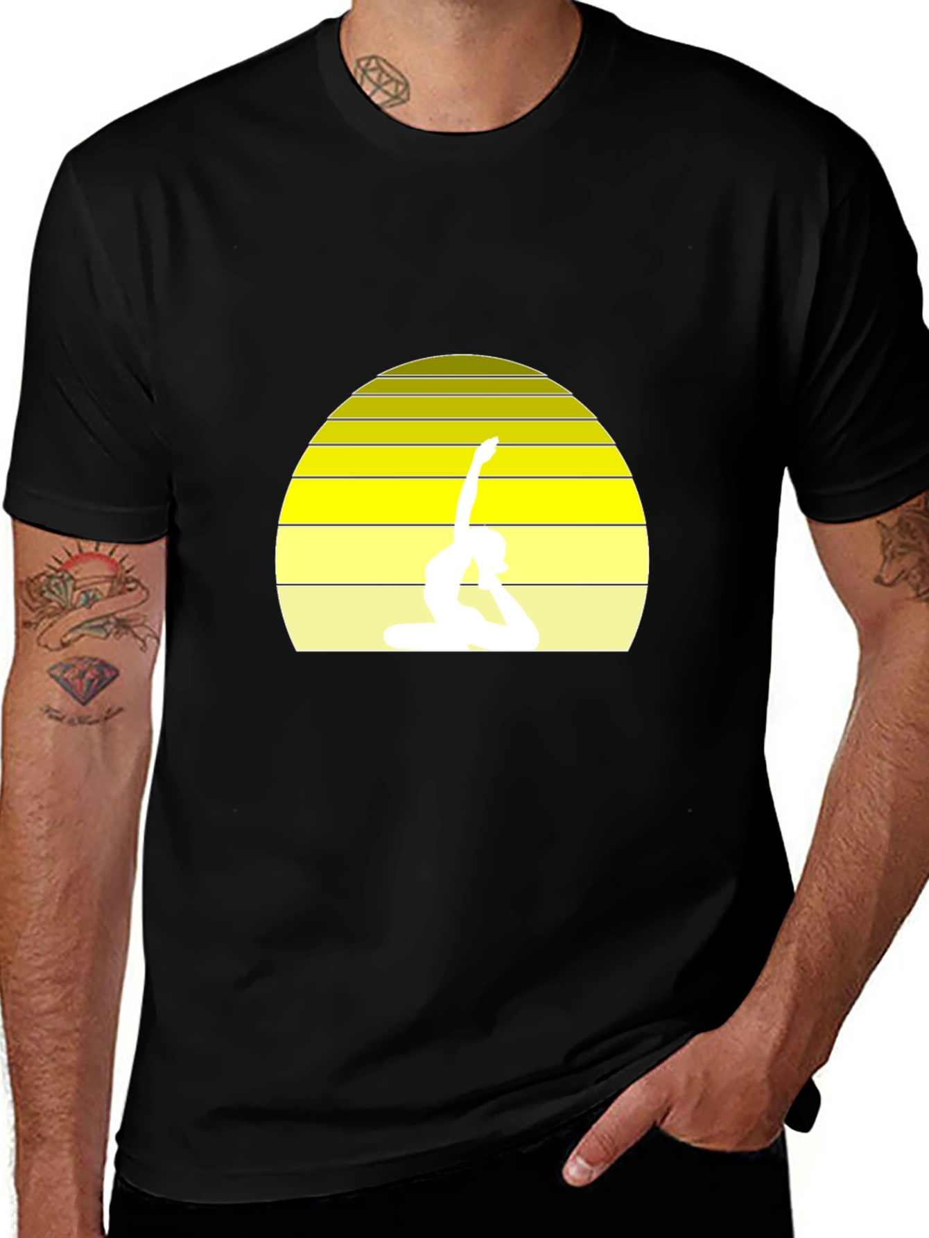 Yoga Silhouette Sunset T-Shirt - Black