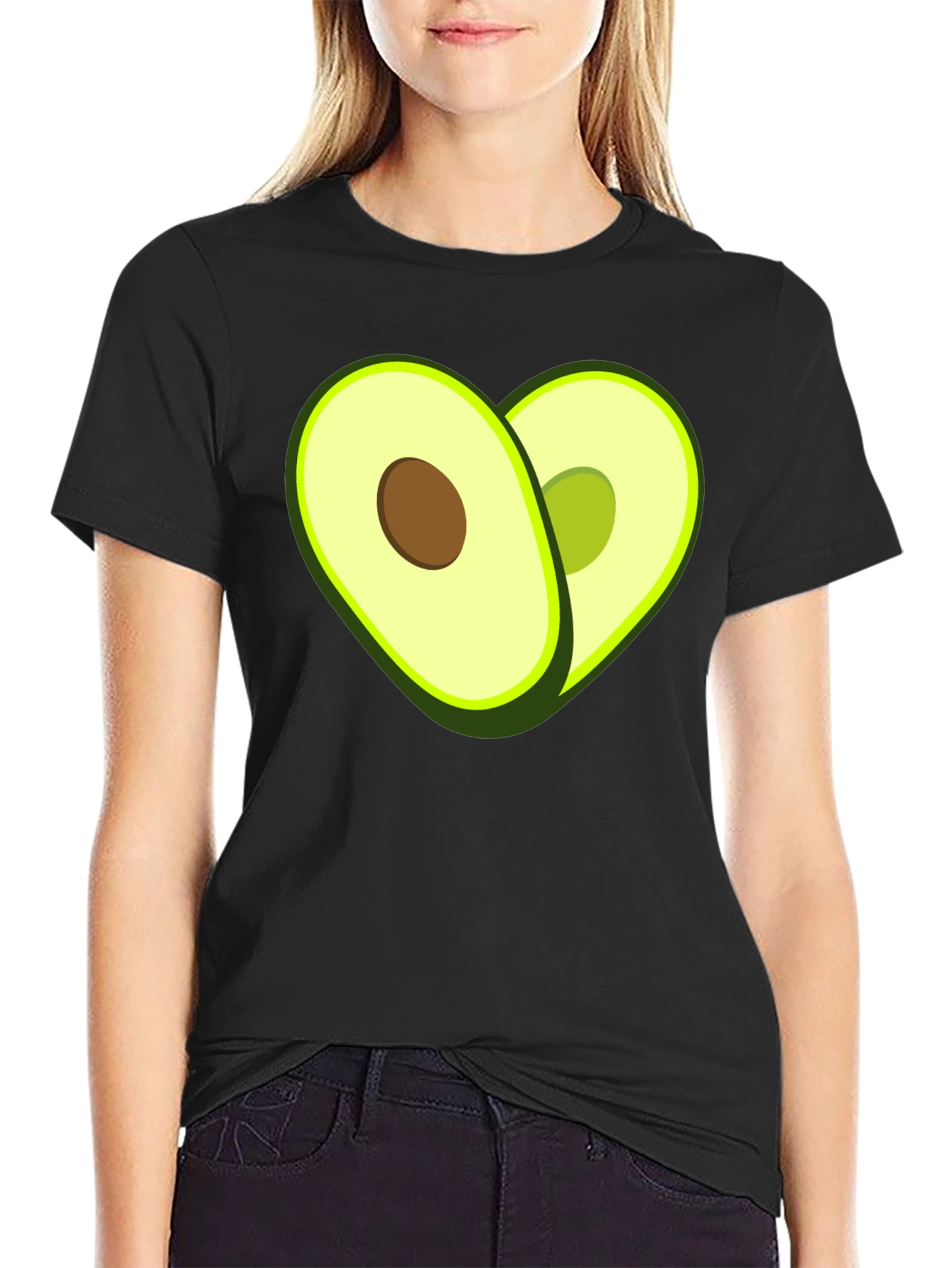 Avocado Heart Graphic T-Shirt - Black