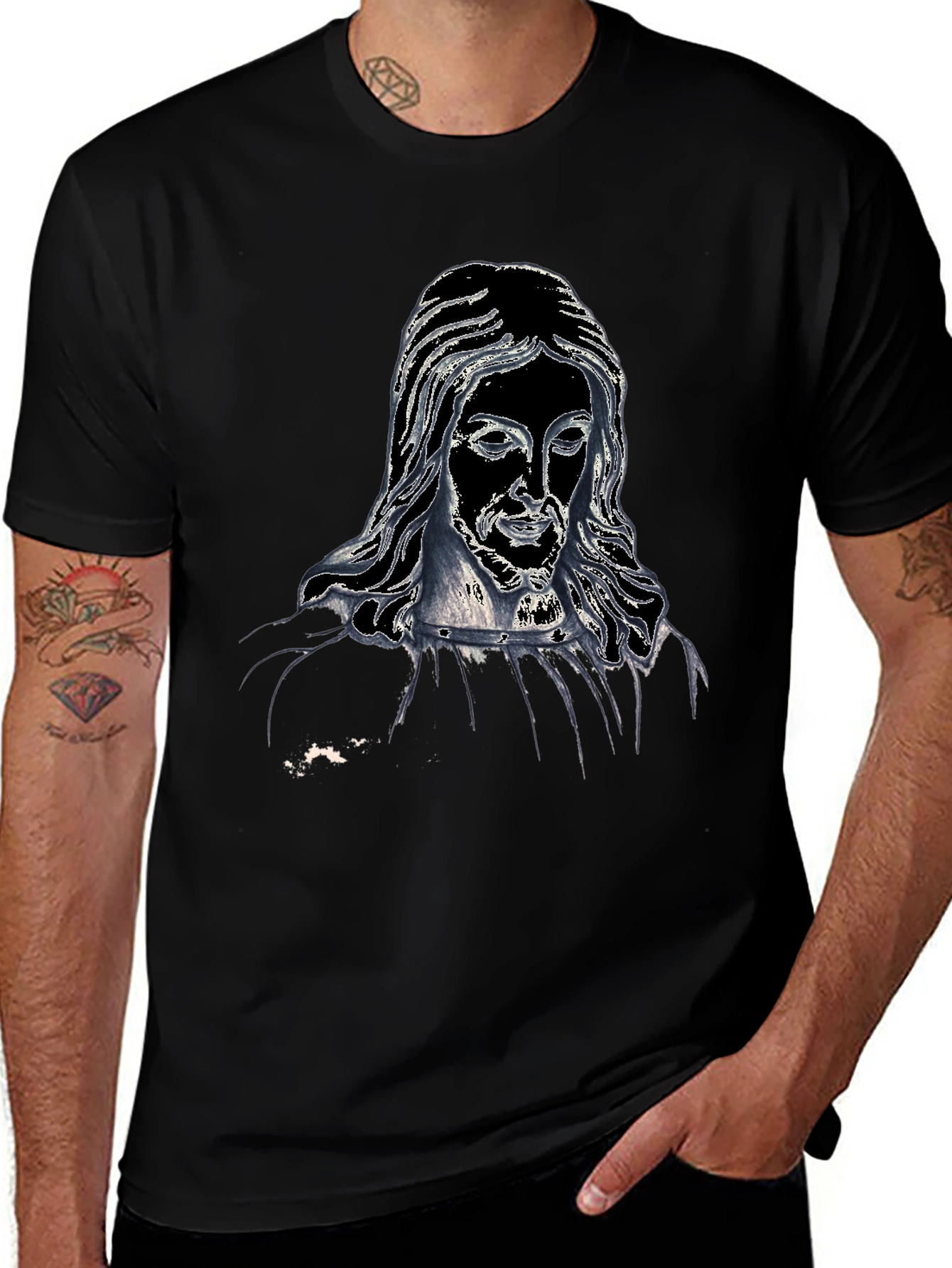 Jesus Graphic Print Black T-Shirt