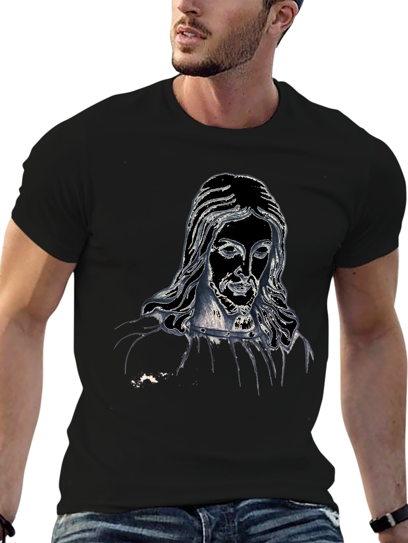 Jesus Graphic Print Black T-Shirt