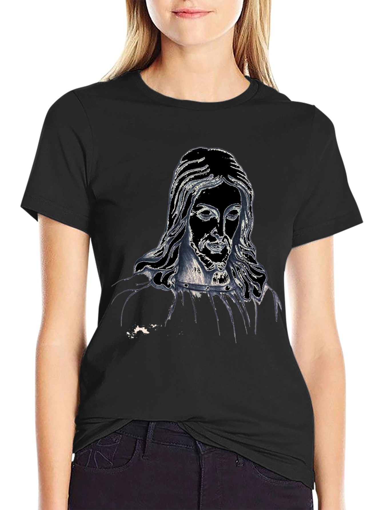 Jesus Graphic Print Black T-Shirt