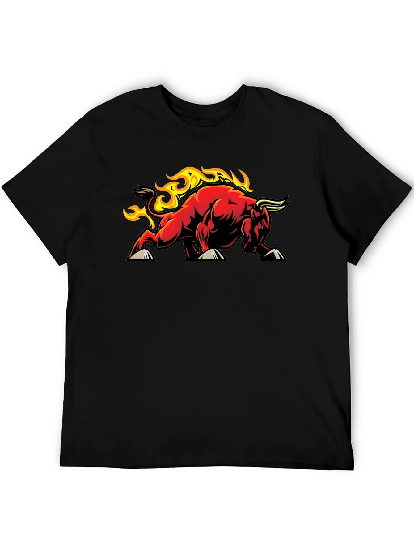 Fiery Bull Graphic Tee - Black Cotton T-Shirt