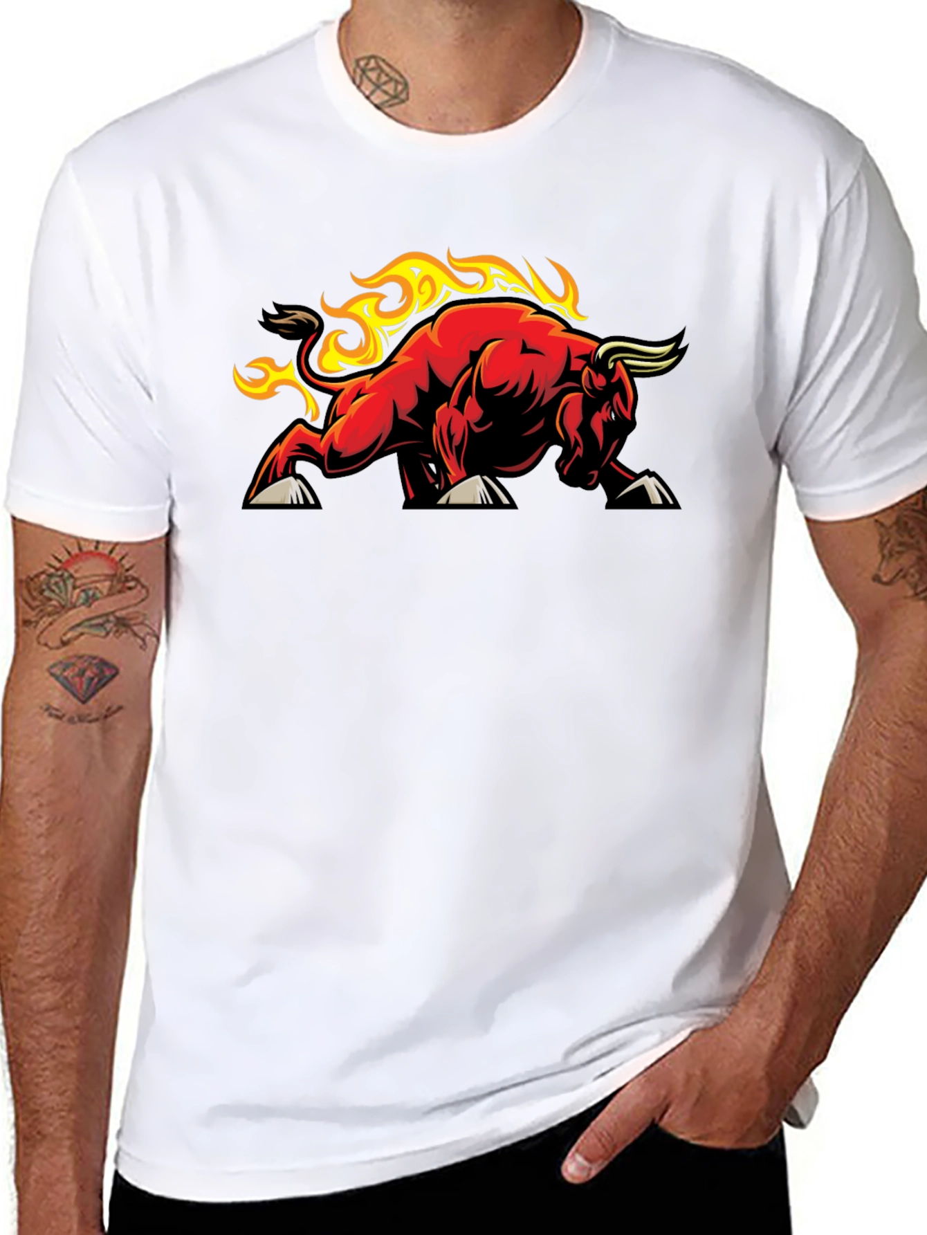 Fiery Bull Graphic Tee - Black Cotton T-Shirt