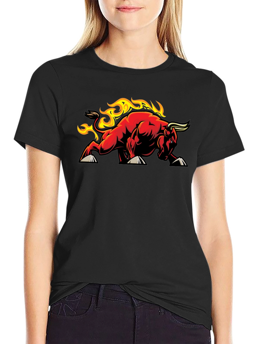 Fiery Bull Graphic Tee - Black Cotton T-Shirt