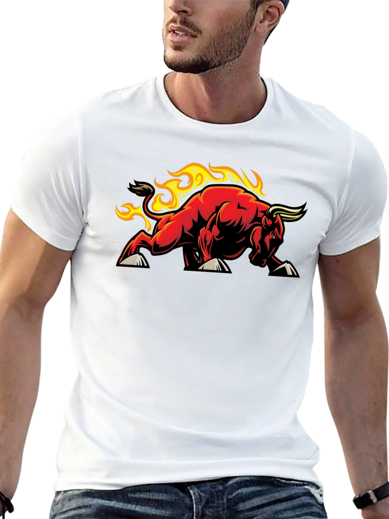 Fiery Bull Graphic Tee - Black Cotton T-Shirt