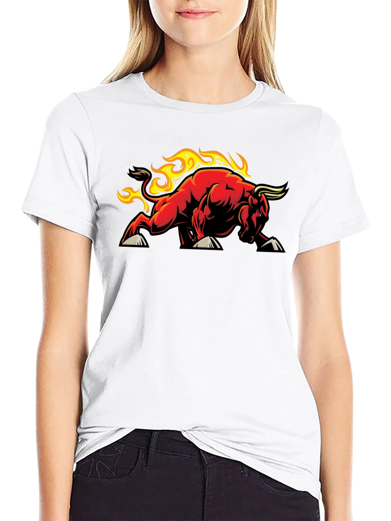 Fiery Bull Graphic Tee - Black Cotton T-Shirt