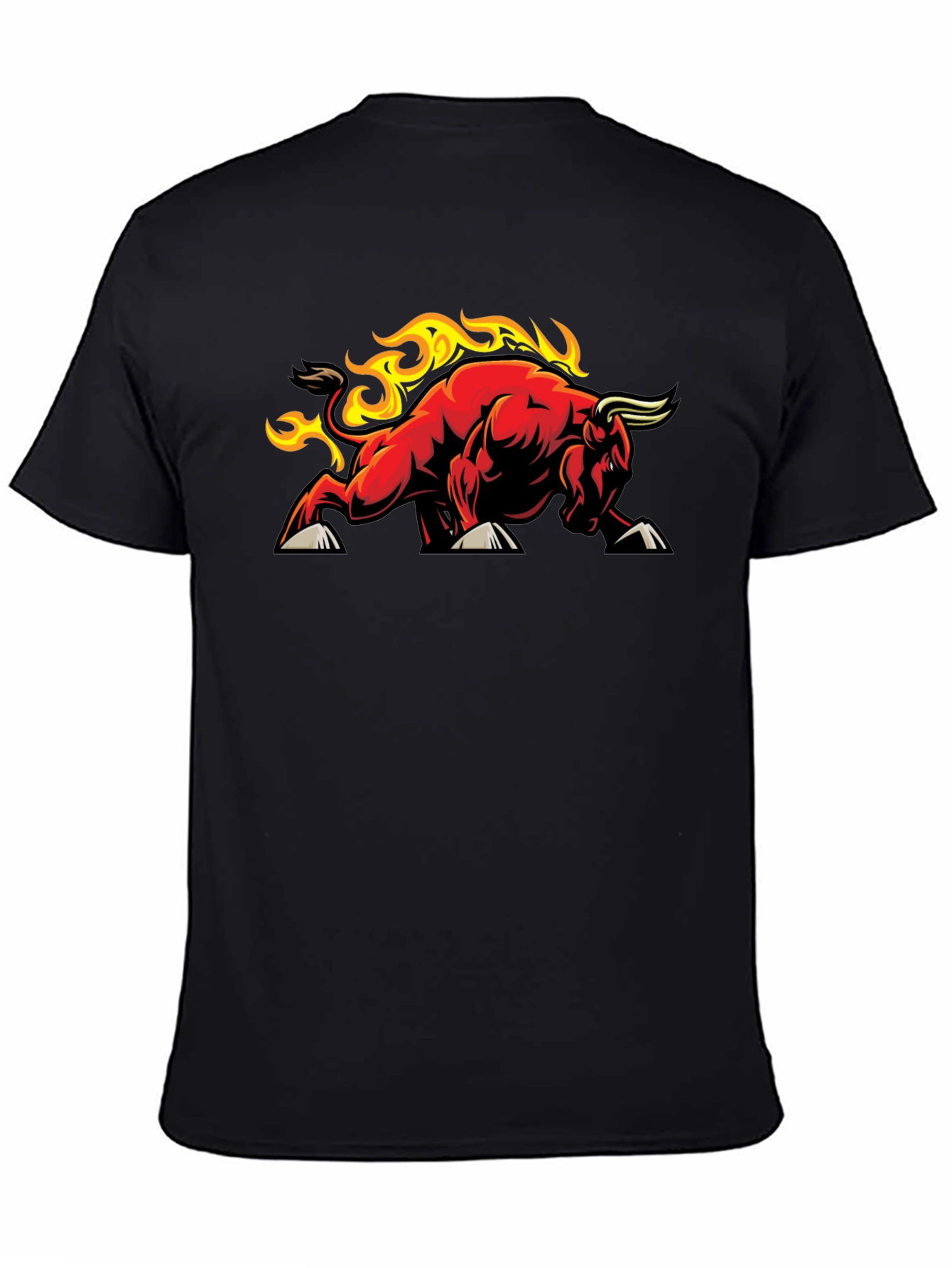 Fiery Bull Graphic Tee - Black Cotton T-Shirt