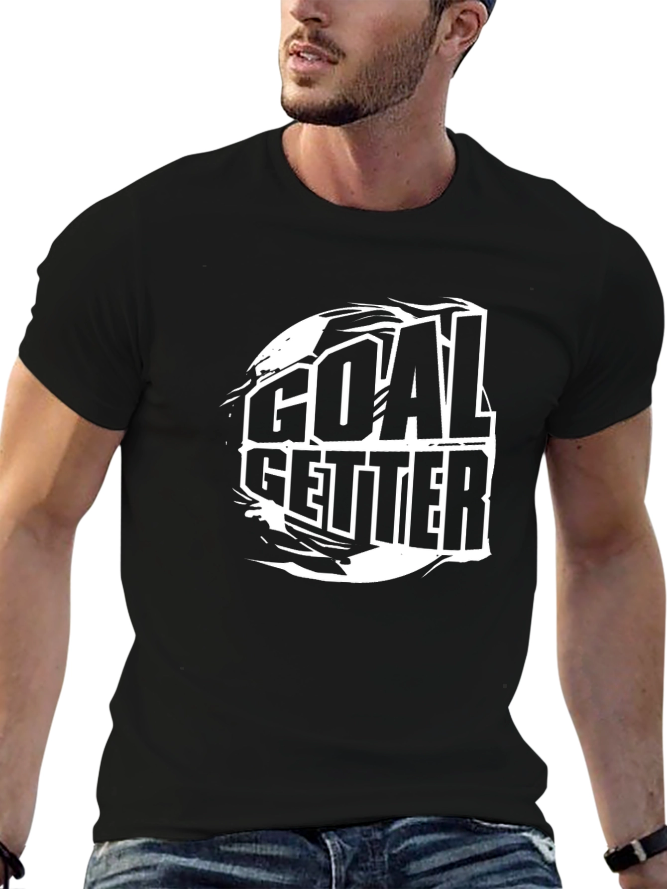 Goal Getter Graphic Tee - Black Cotton T-Shirt