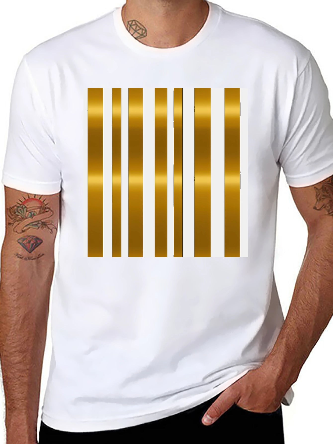 Striped Gold & White Graphic Tee