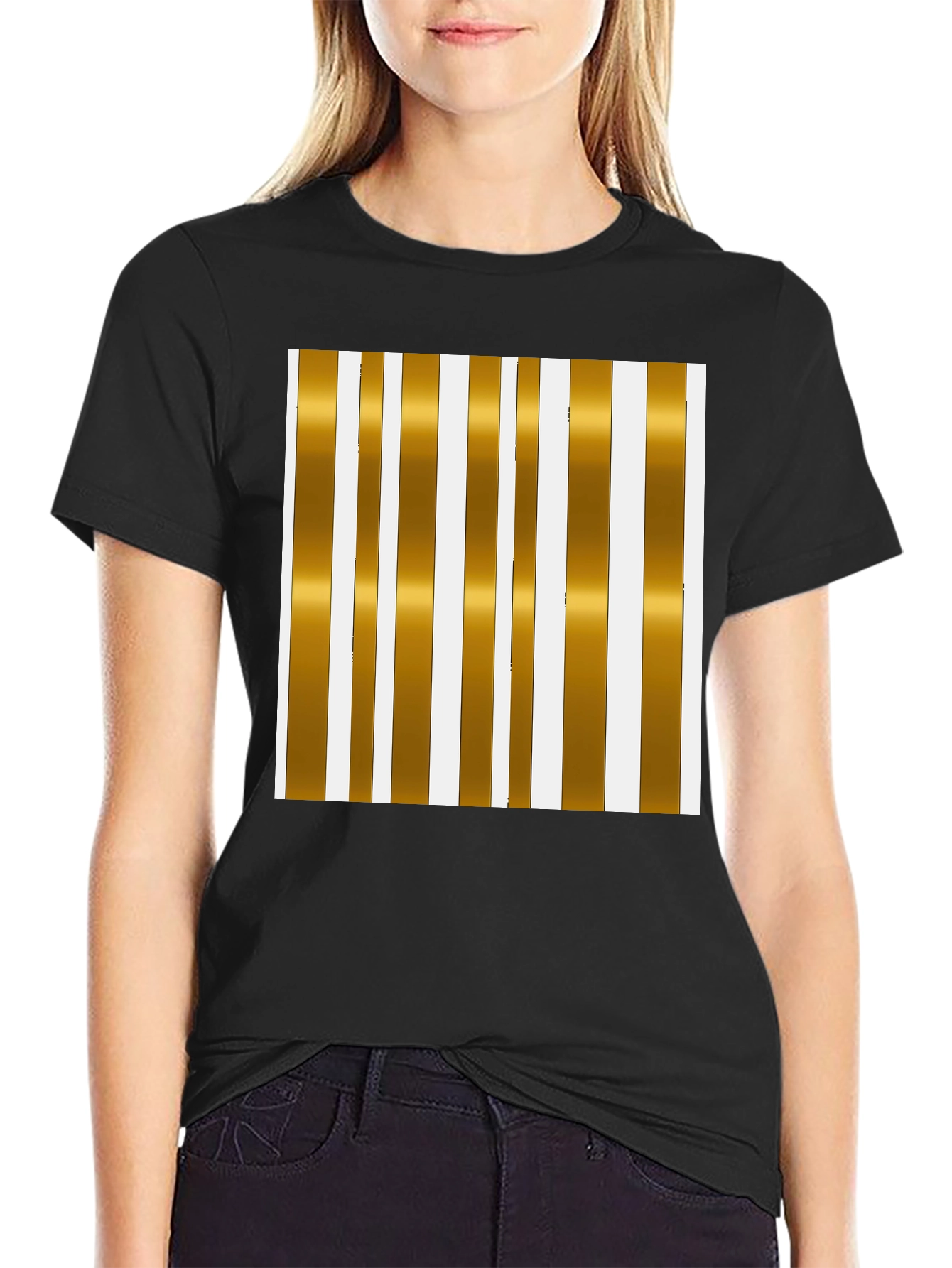 Striped Gold & White Graphic Tee