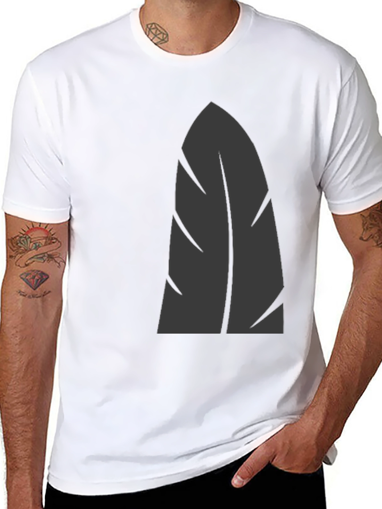 Mens Black Graphic Tee - Stylish Leaf Design