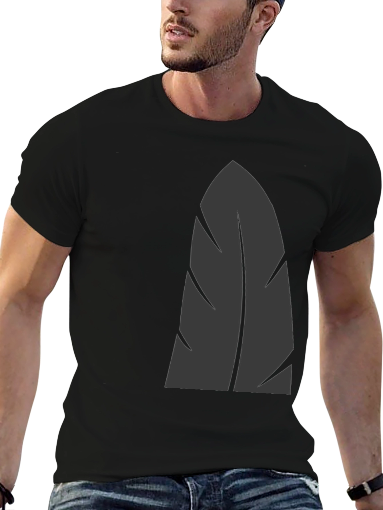 Mens Black Graphic Tee - Stylish Leaf Design