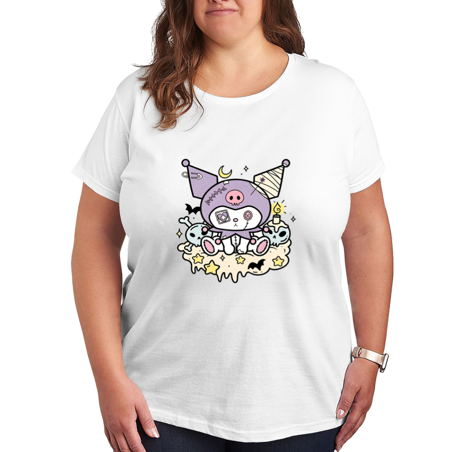 Doll?Style Halloween Kuromi Spooky Cute Plus?Size Ladies Tee