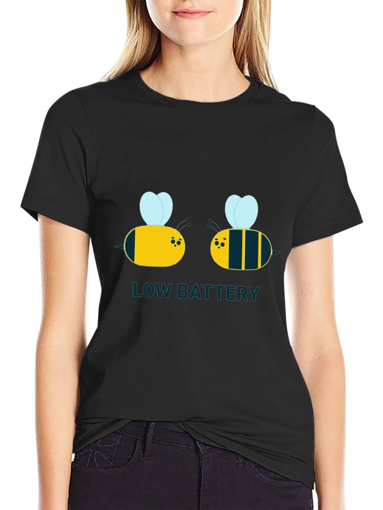 Low Battery Bee Graphic Black T-Shirt