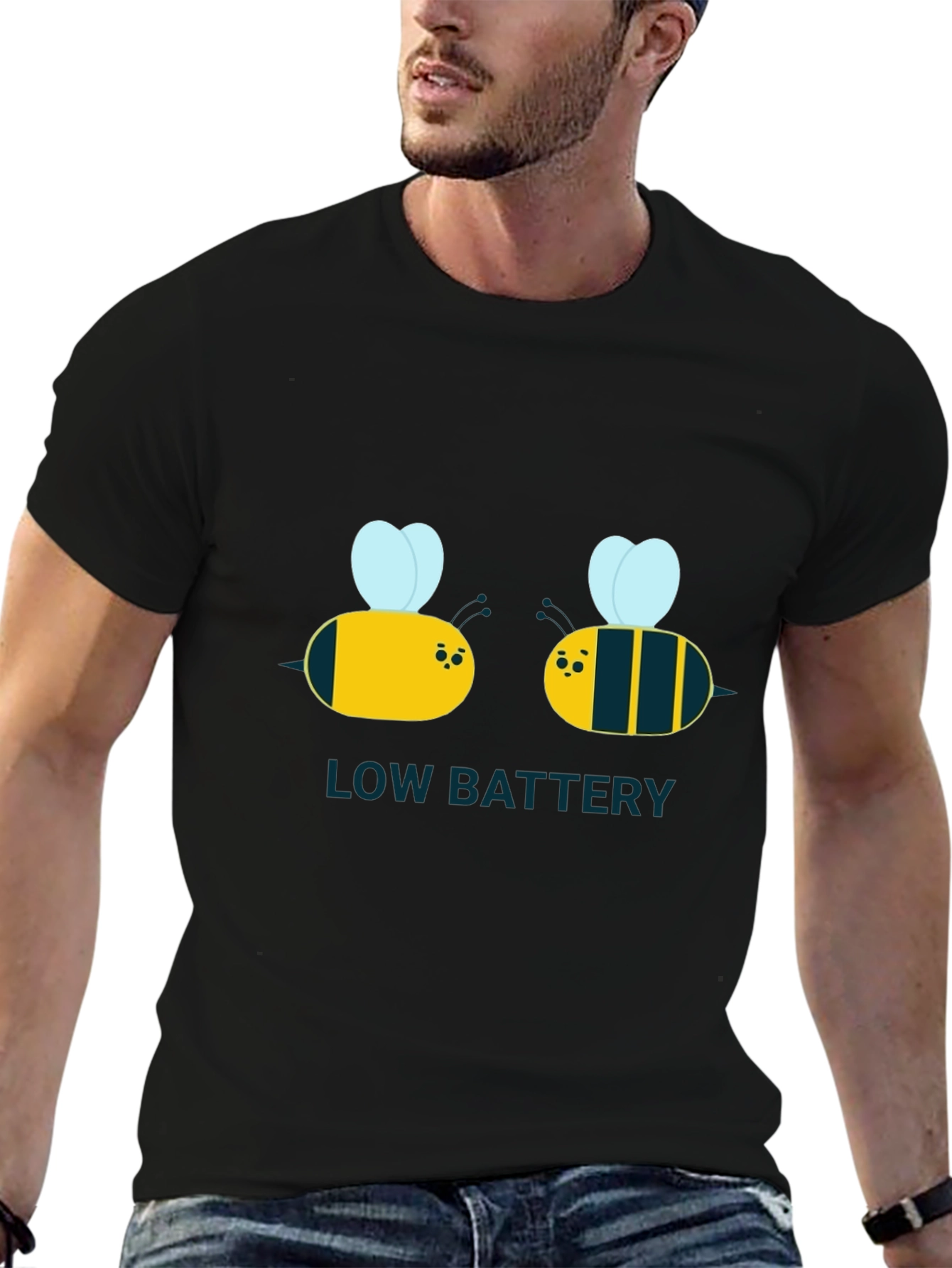 Low Battery Bee Graphic Black T-Shirt