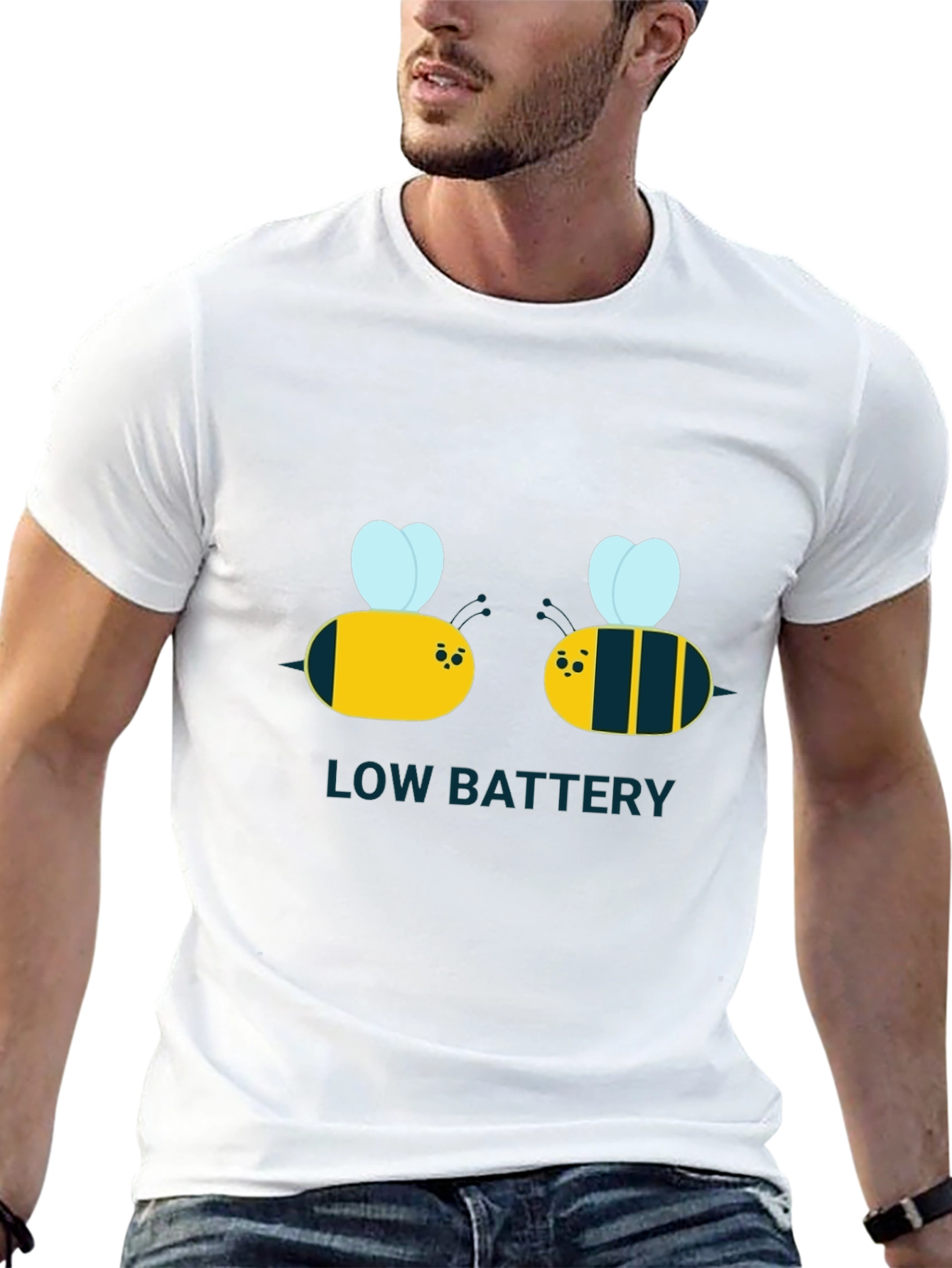 Low Battery Bee Graphic Black T-Shirt