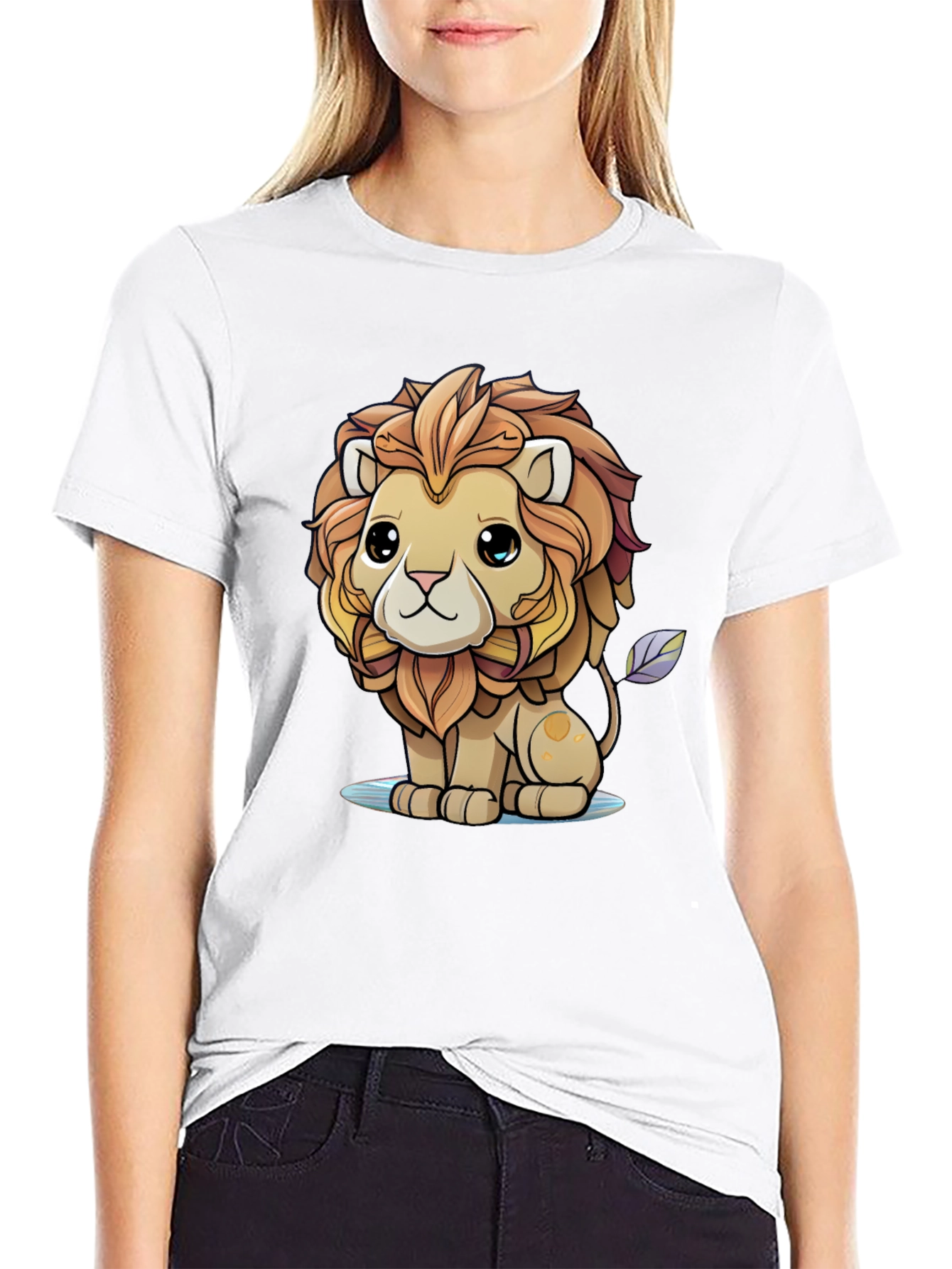 Cute Cartoon Lion Graphic Tee - Unisex Black T-Shirt