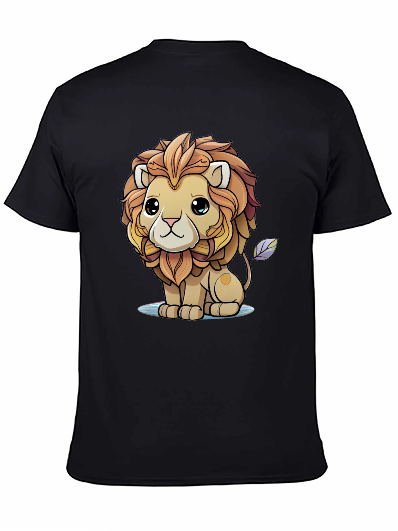 Cute Cartoon Lion Graphic Tee - Unisex Black T-Shirt