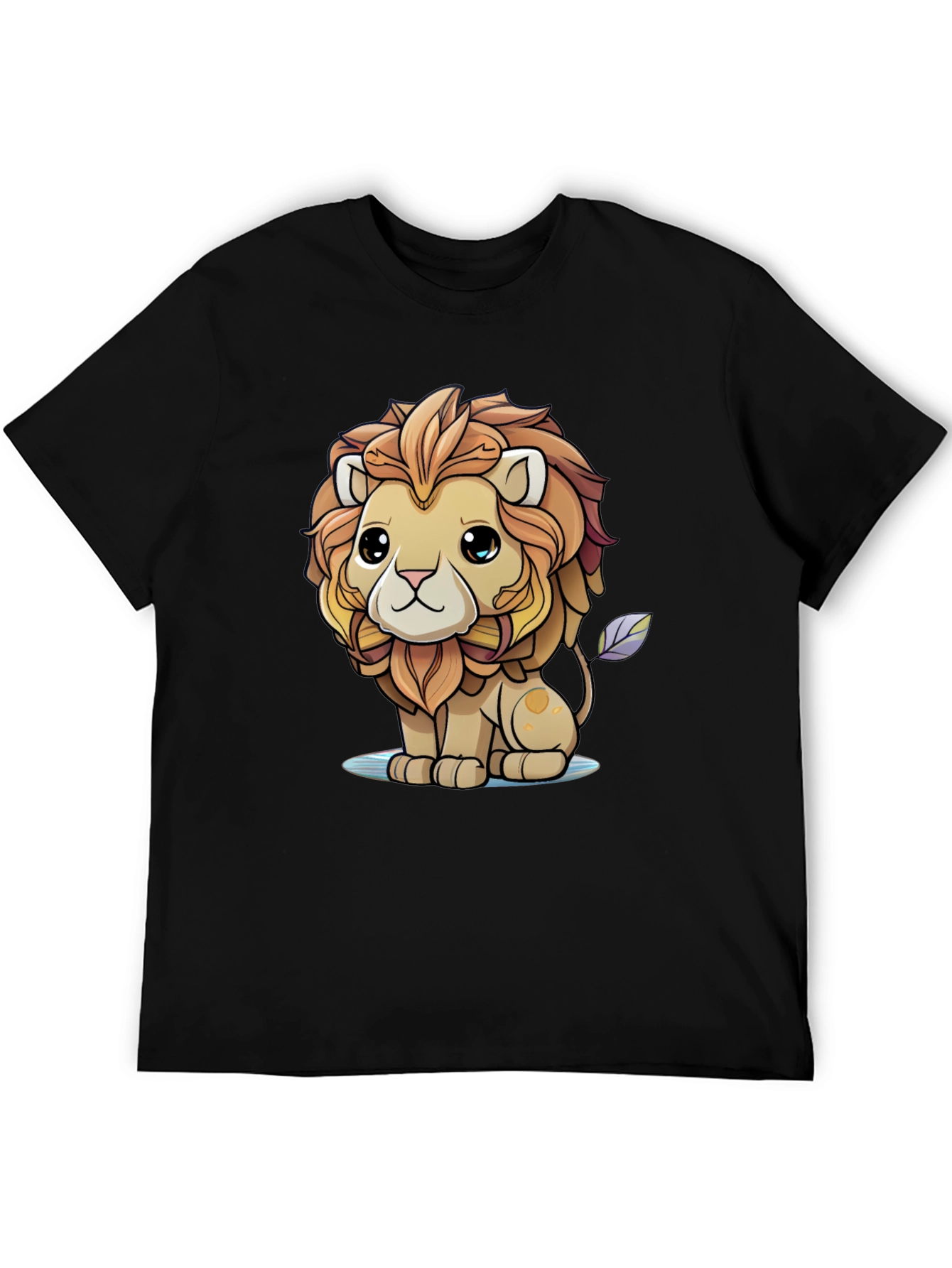 Cute Cartoon Lion Graphic Tee - Unisex Black T-Shirt