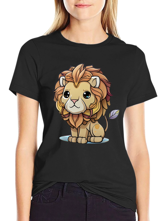 Cute Cartoon Lion Graphic Tee - Unisex Black T-Shirt