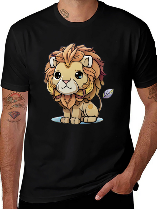 Cute Cartoon Lion Graphic Tee - Unisex Black T-Shirt