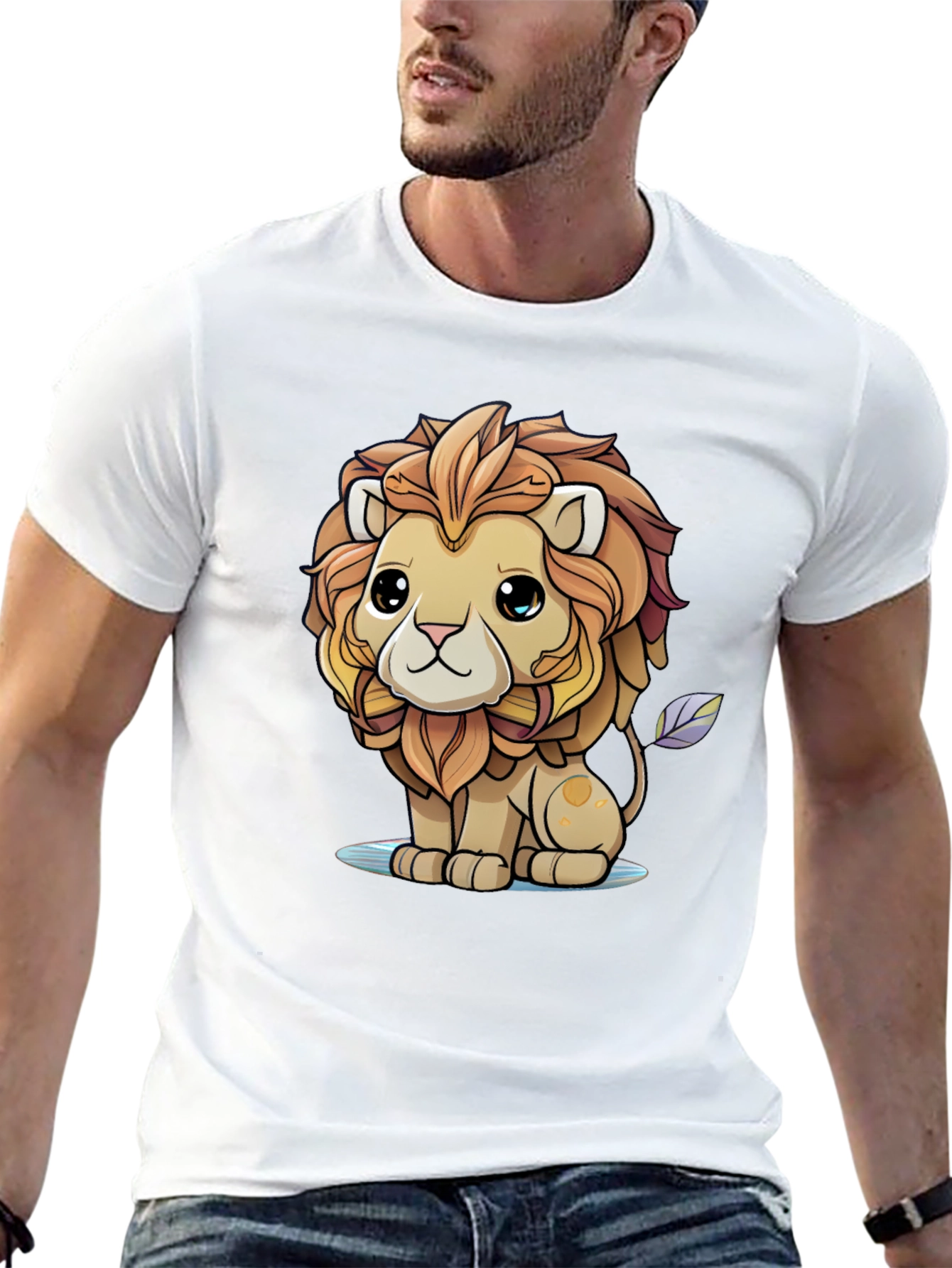 Cute Cartoon Lion Graphic Tee - Unisex Black T-Shirt