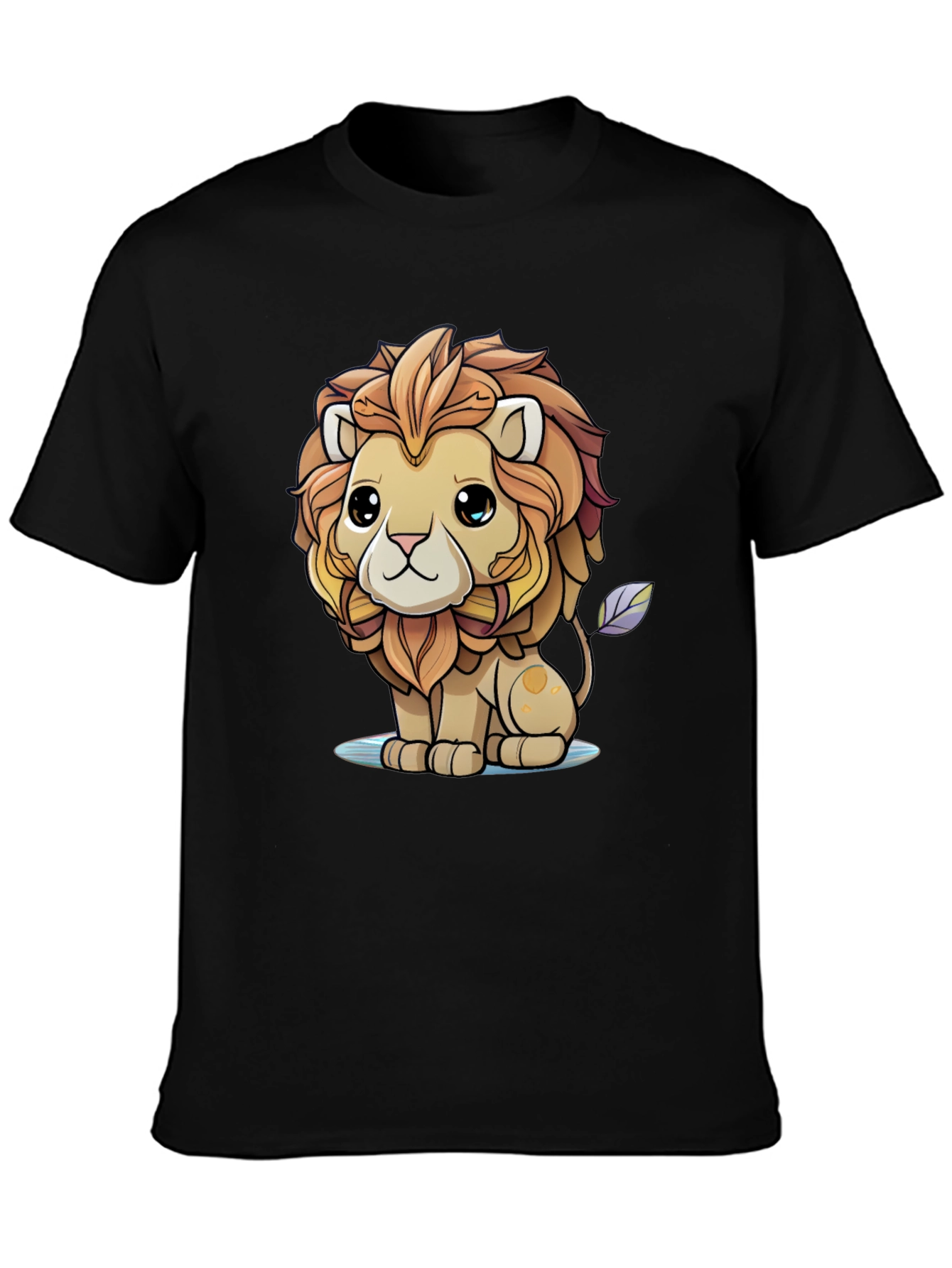 Cute Cartoon Lion Graphic Tee - Unisex Black T-Shirt