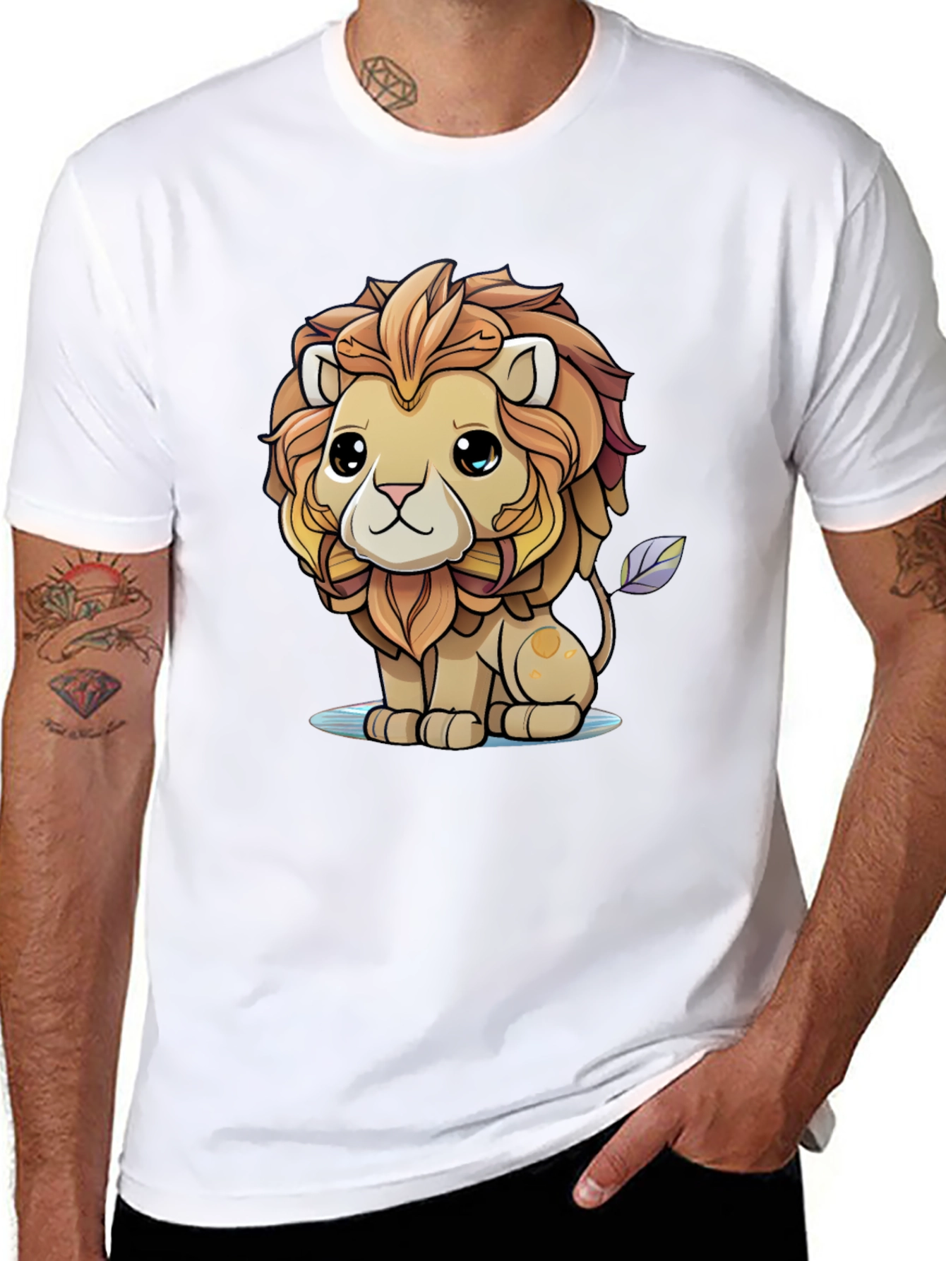 Cute Cartoon Lion Graphic Tee - Unisex Black T-Shirt