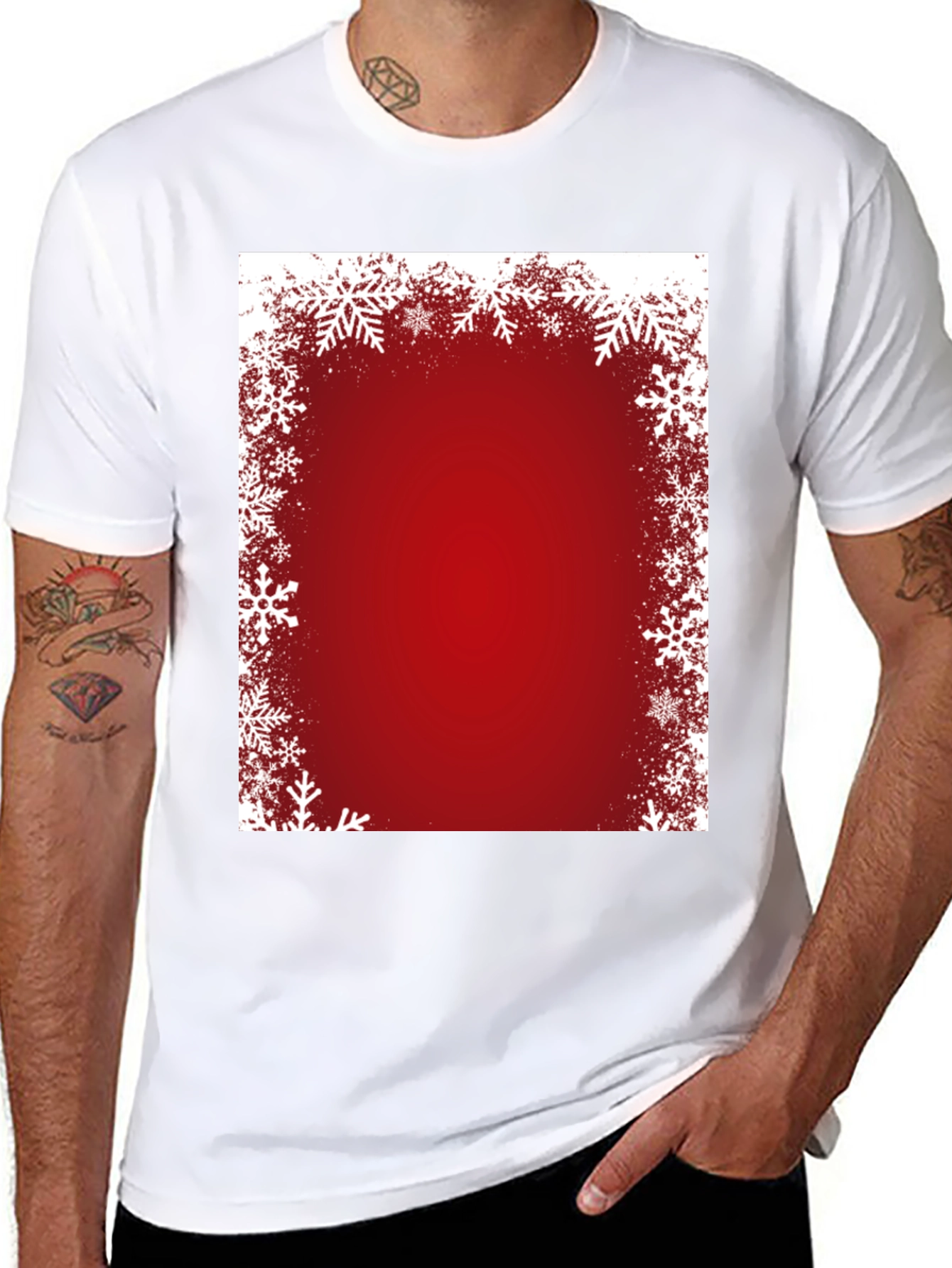 Festive Snowflake Border Red T-Shirt
